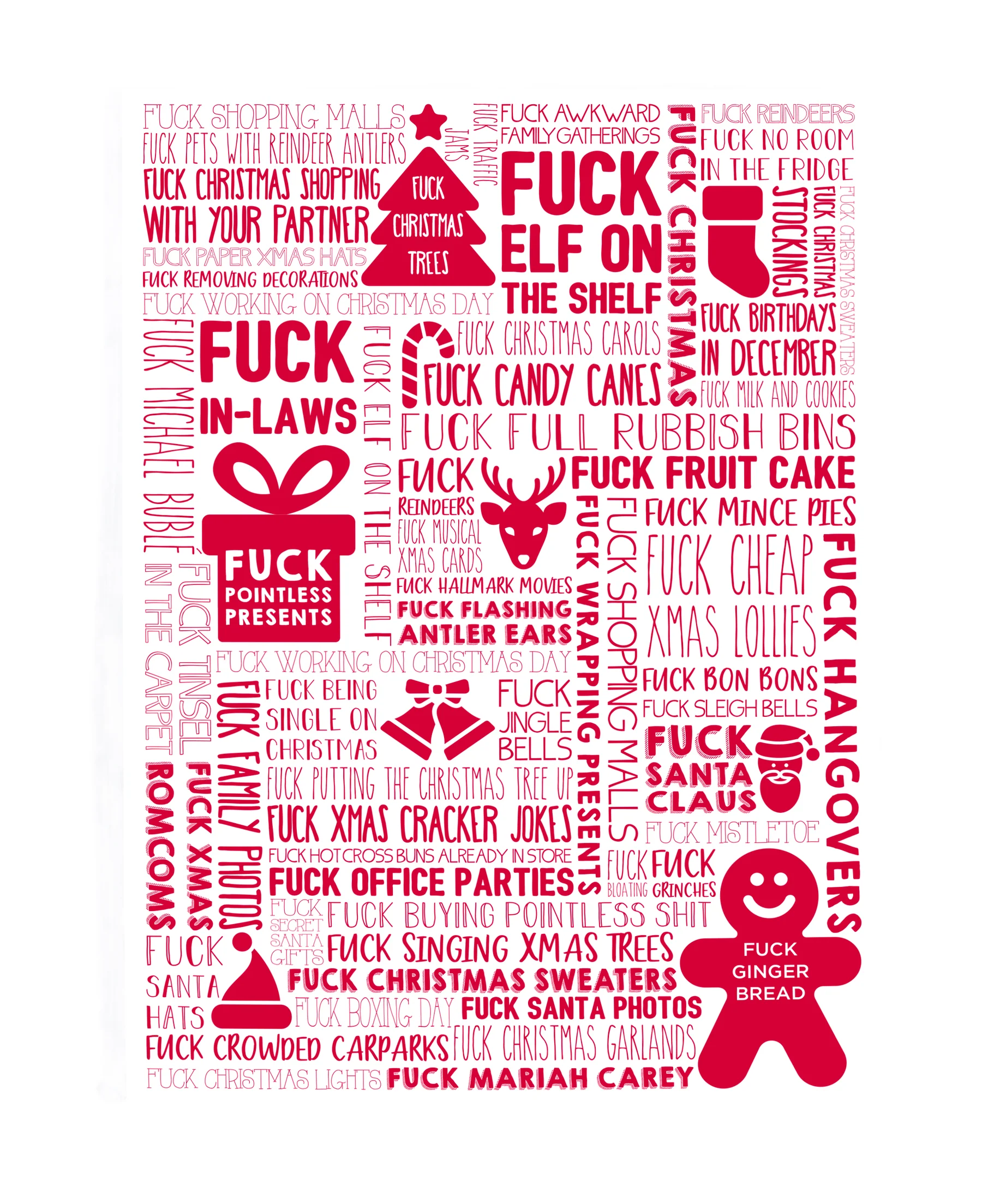 F Word Tea Towel - Christmas Red