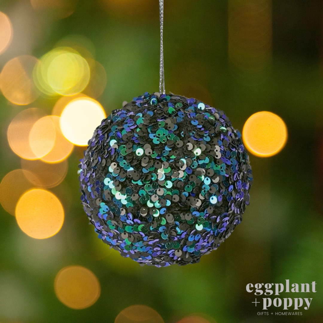 Decoration - Sequin Bauble Blue