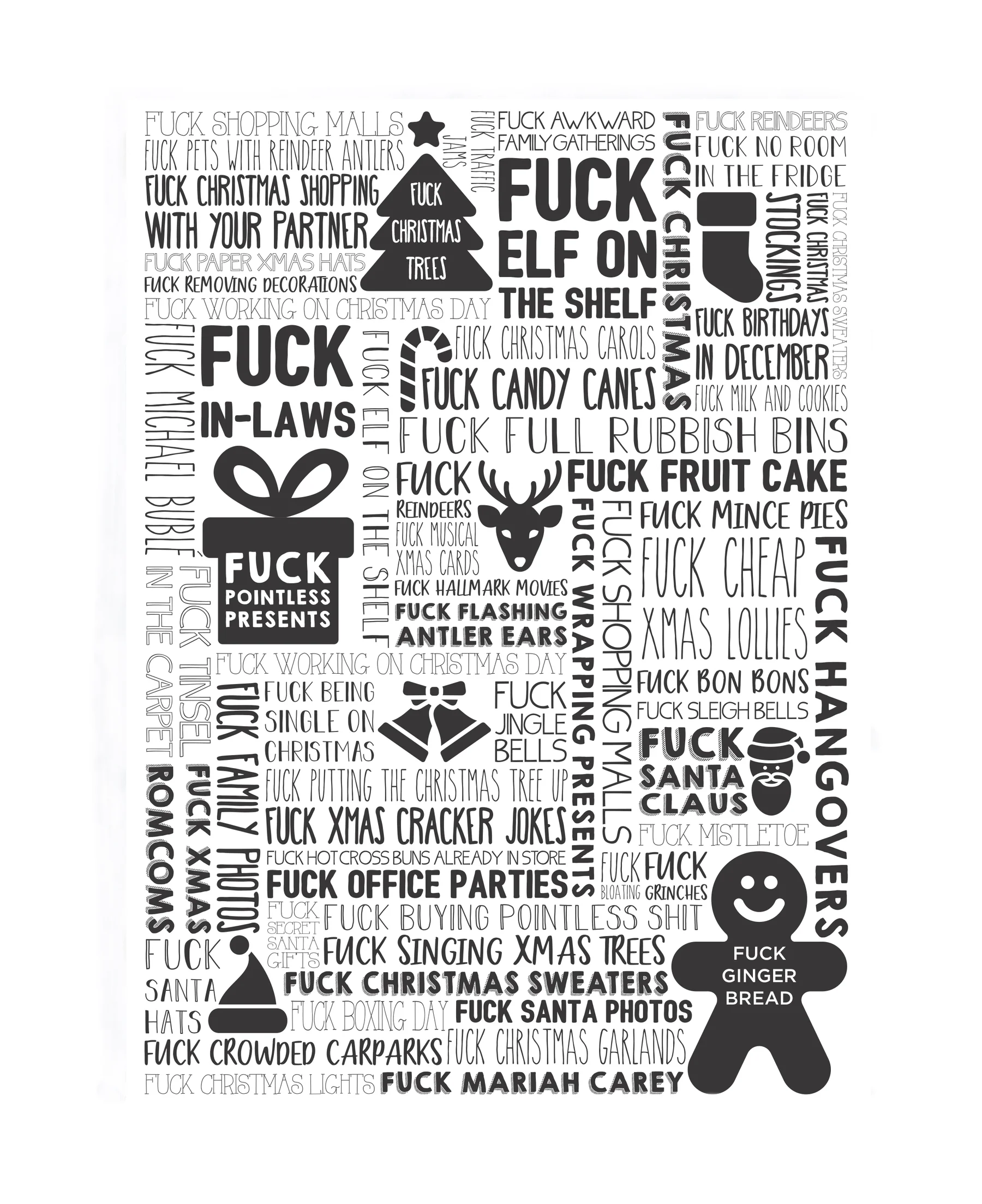 F Word Tea Towel - Christmas Black