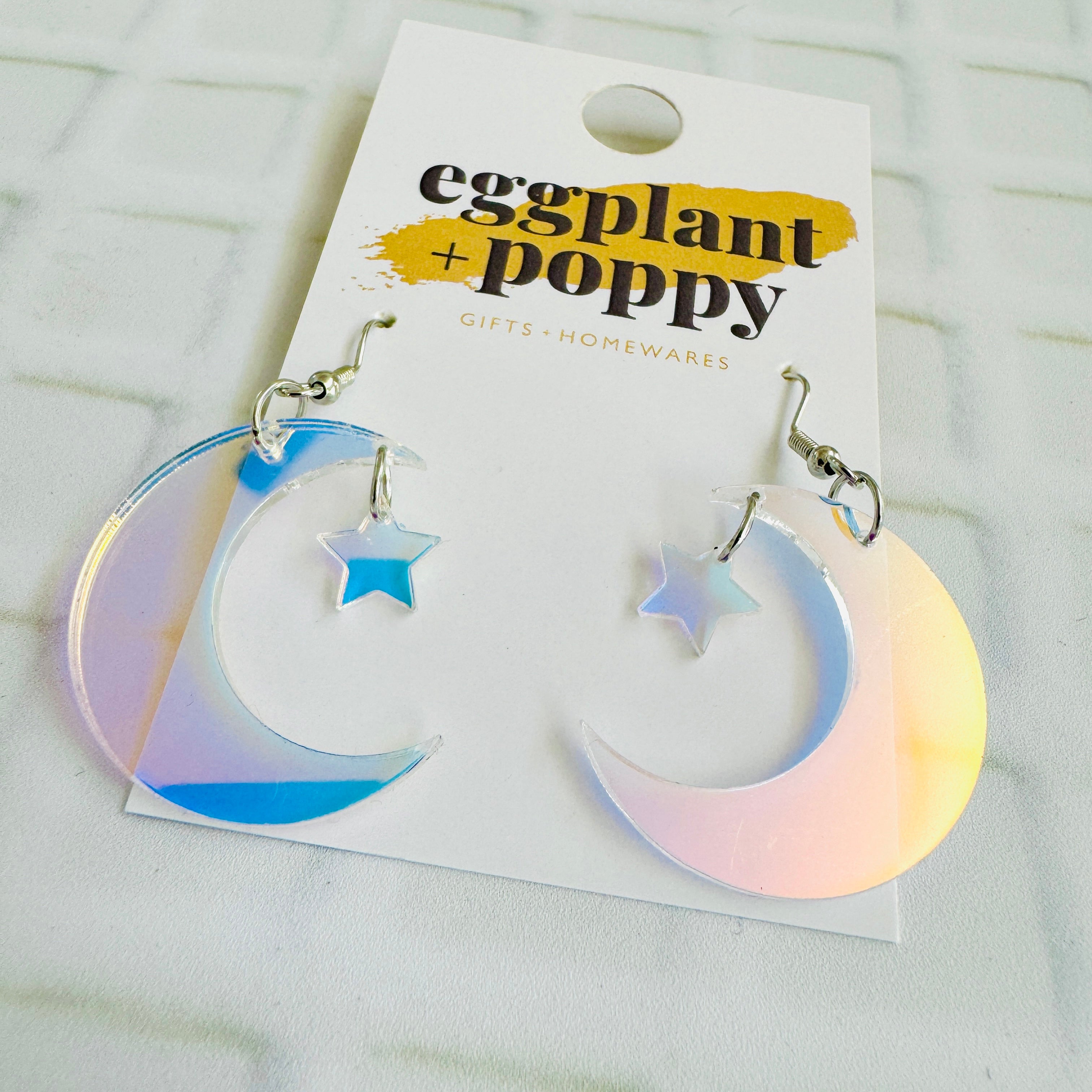 Holographic Moon & Star Earrings