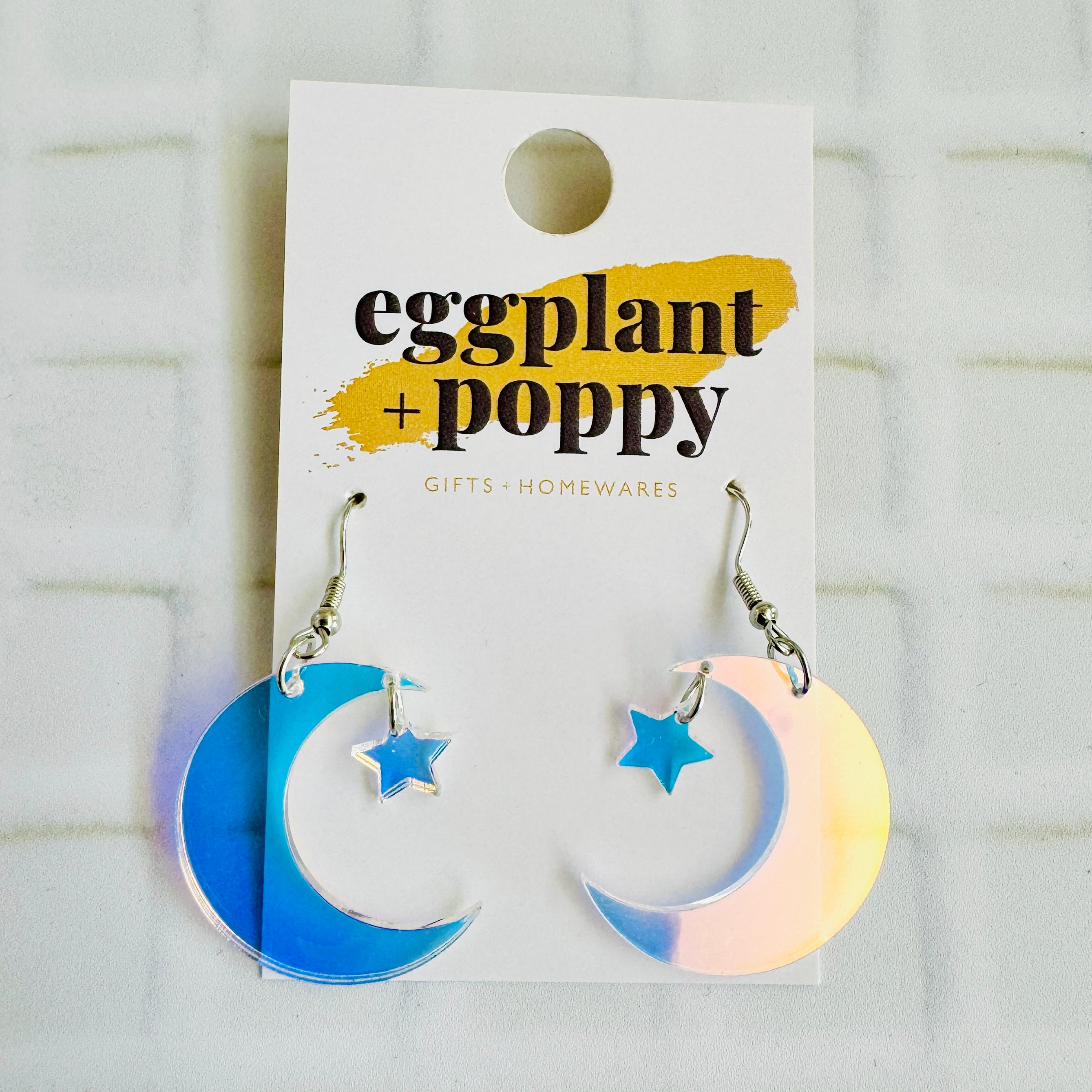 Holographic Moon & Star Earrings