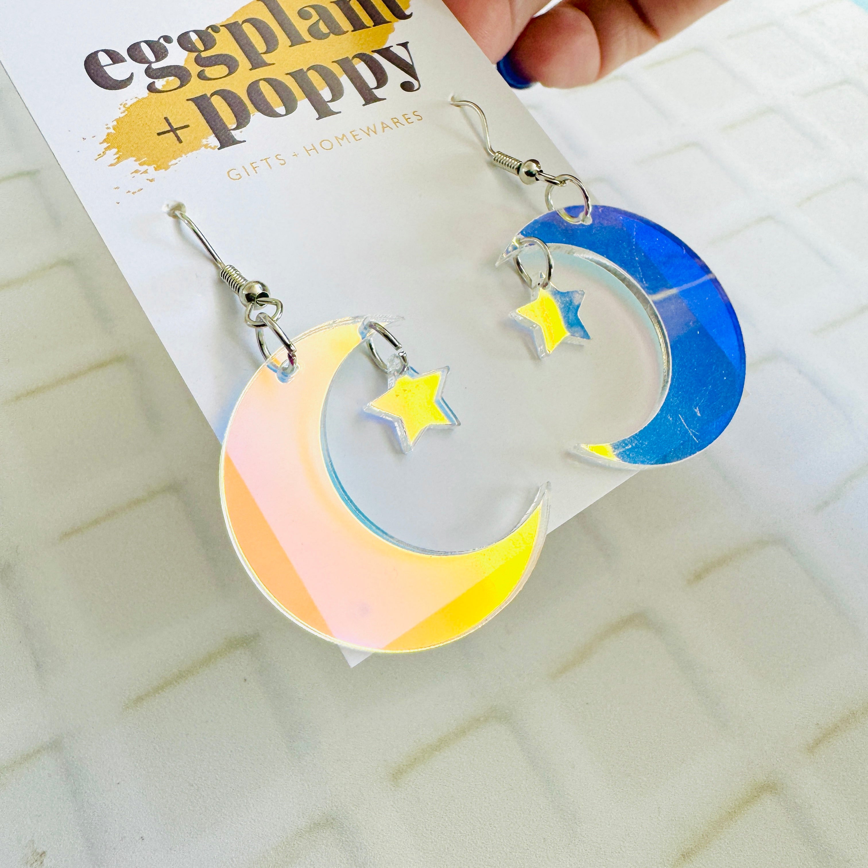 Holographic Moon & Star Earrings