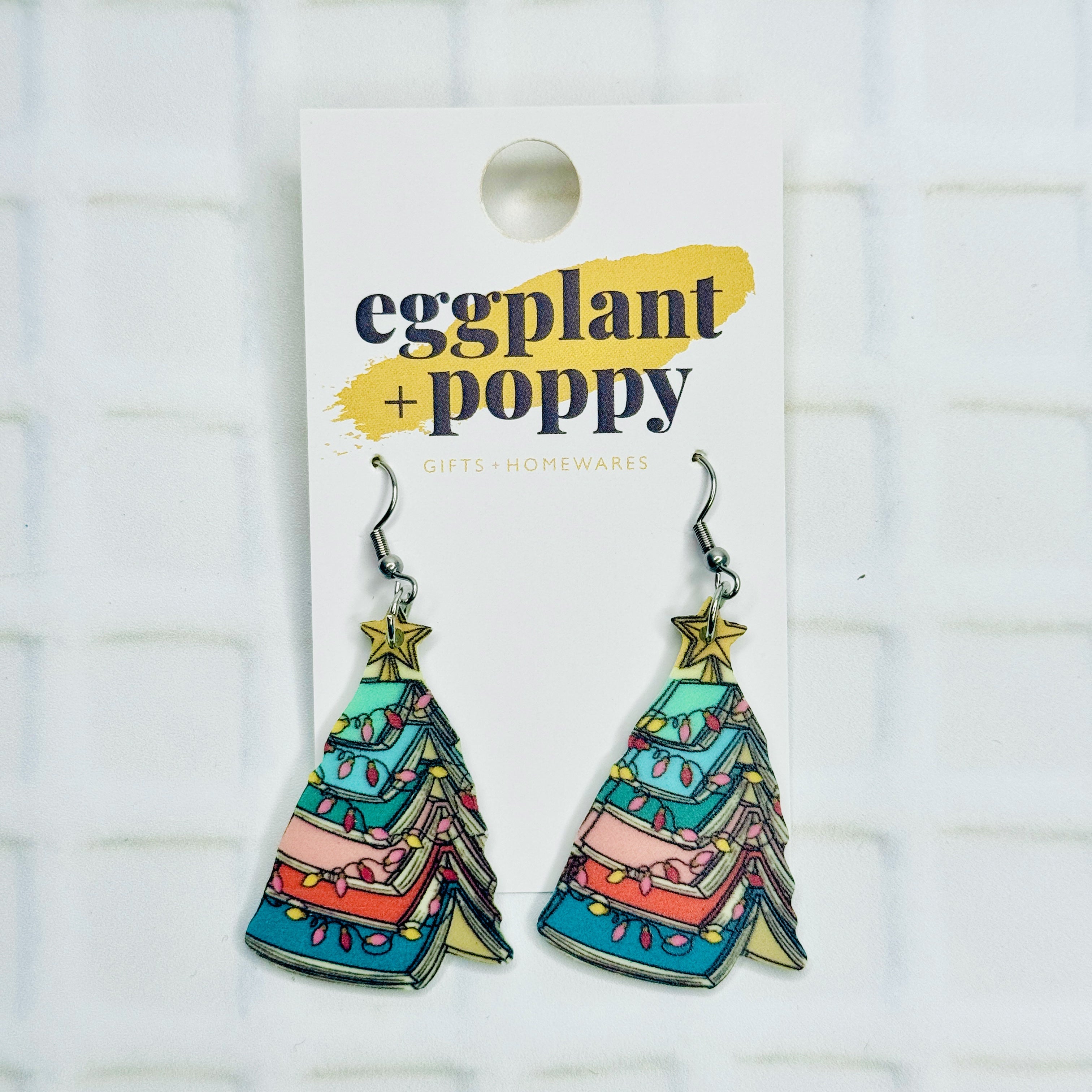 Festive Book Tree Earrings