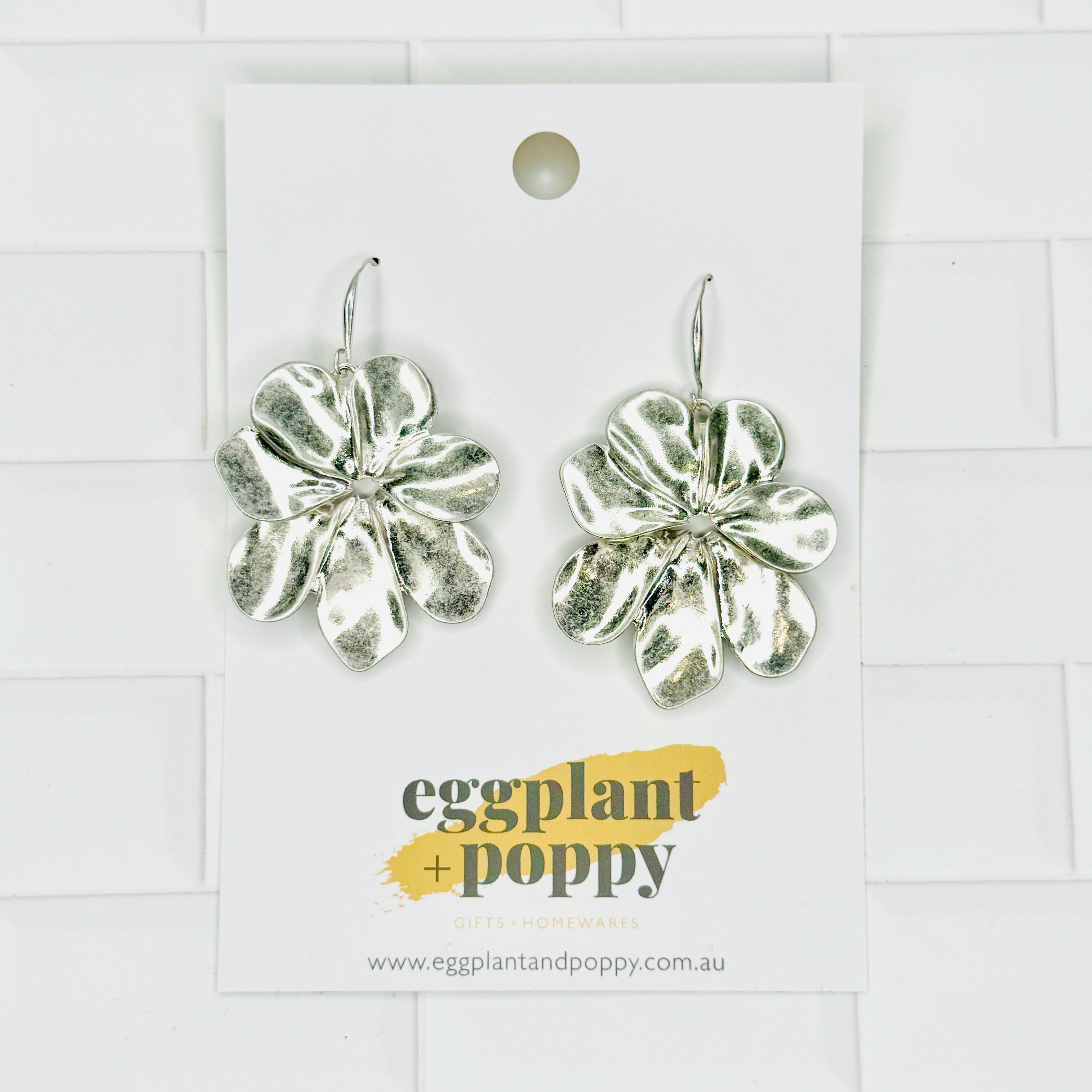 Large Silver Flower Earrings