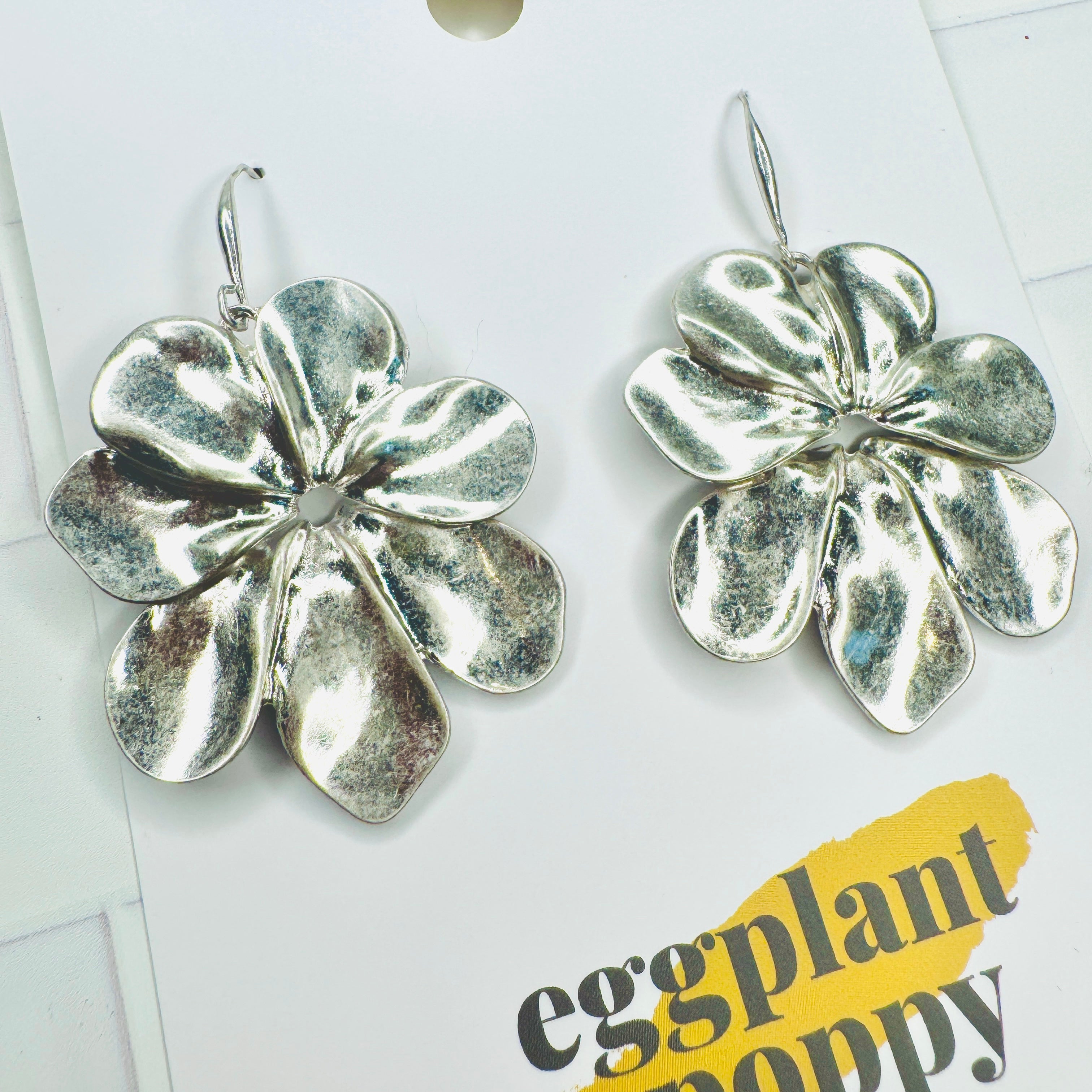 Large Silver Flower Earrings