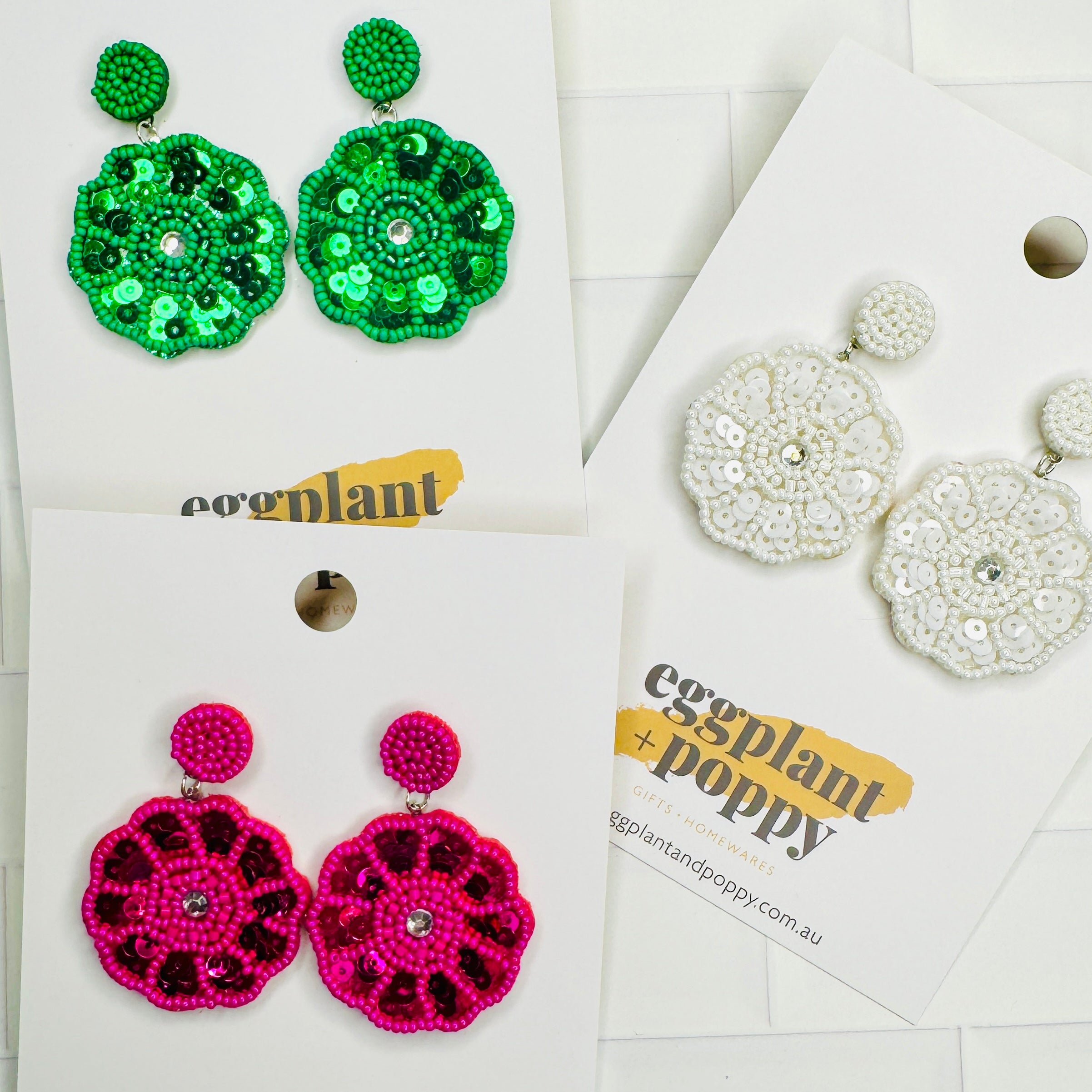 Bright Beaded Flower Earrings