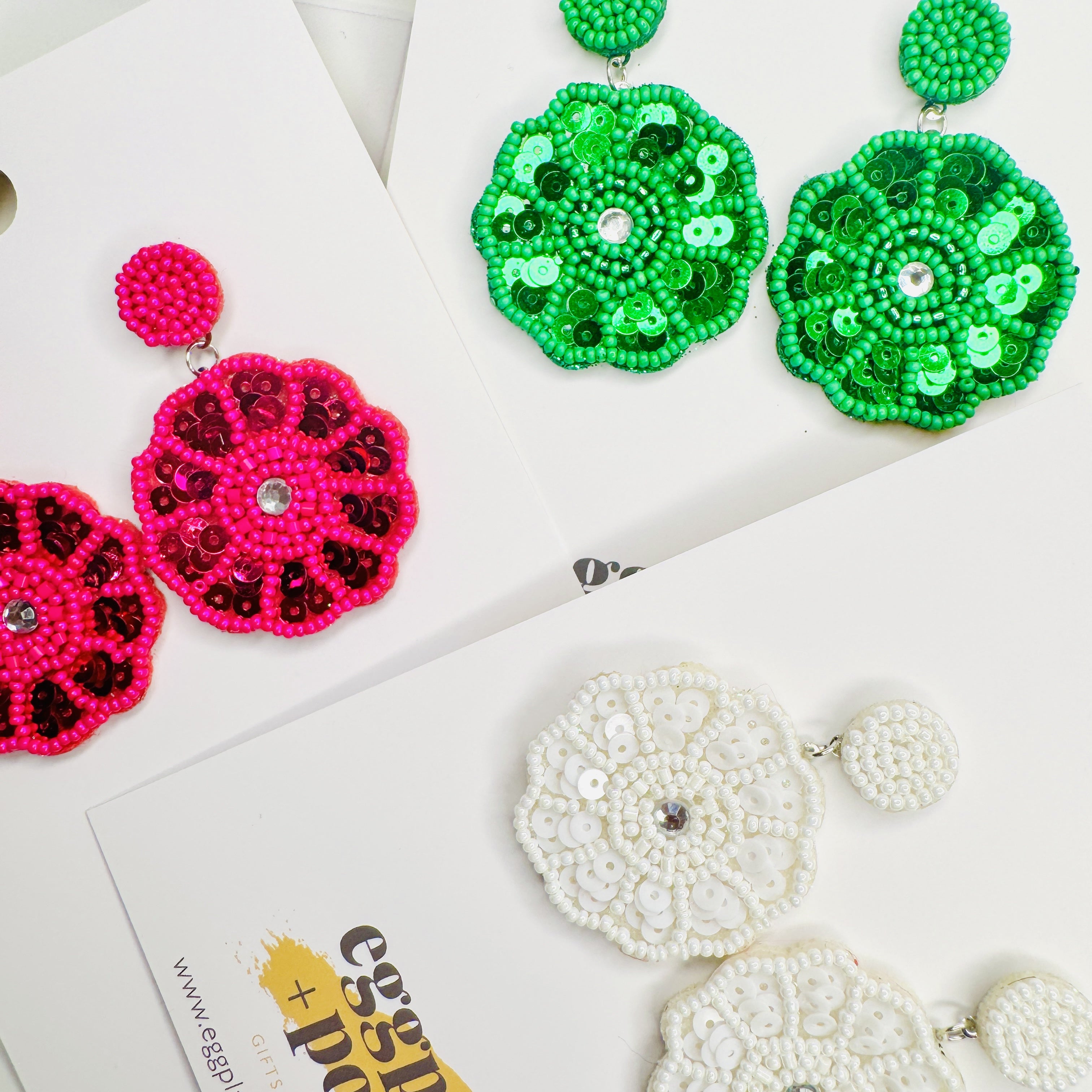 Bright Beaded Flower Earrings