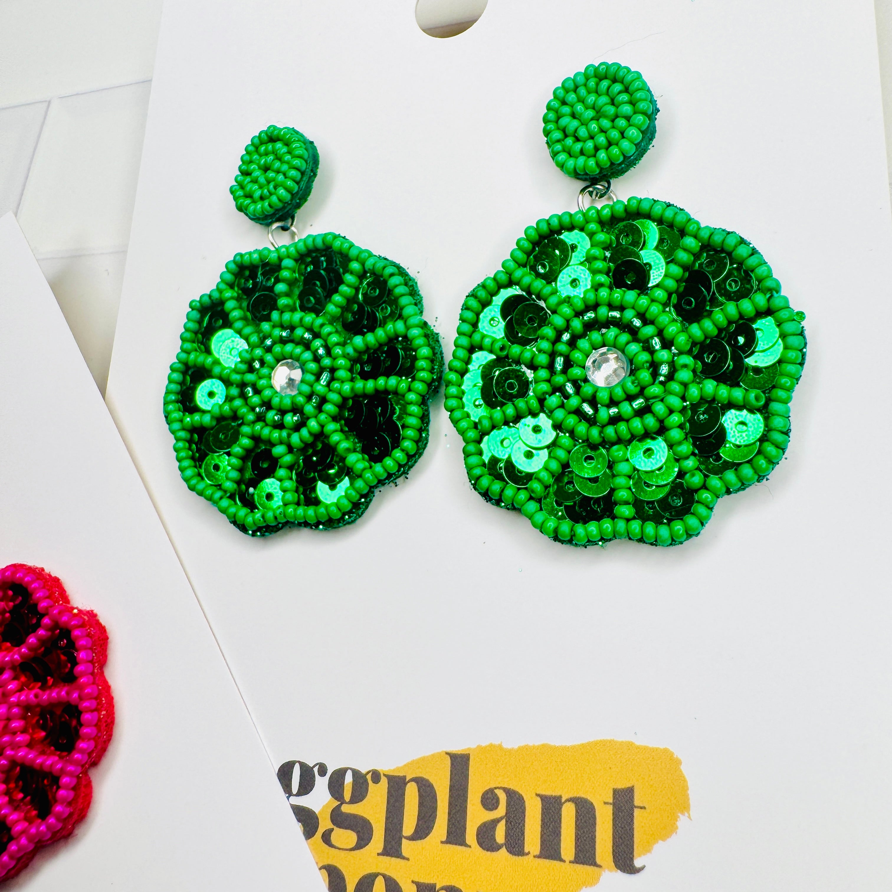 Bright Beaded Flower Earrings