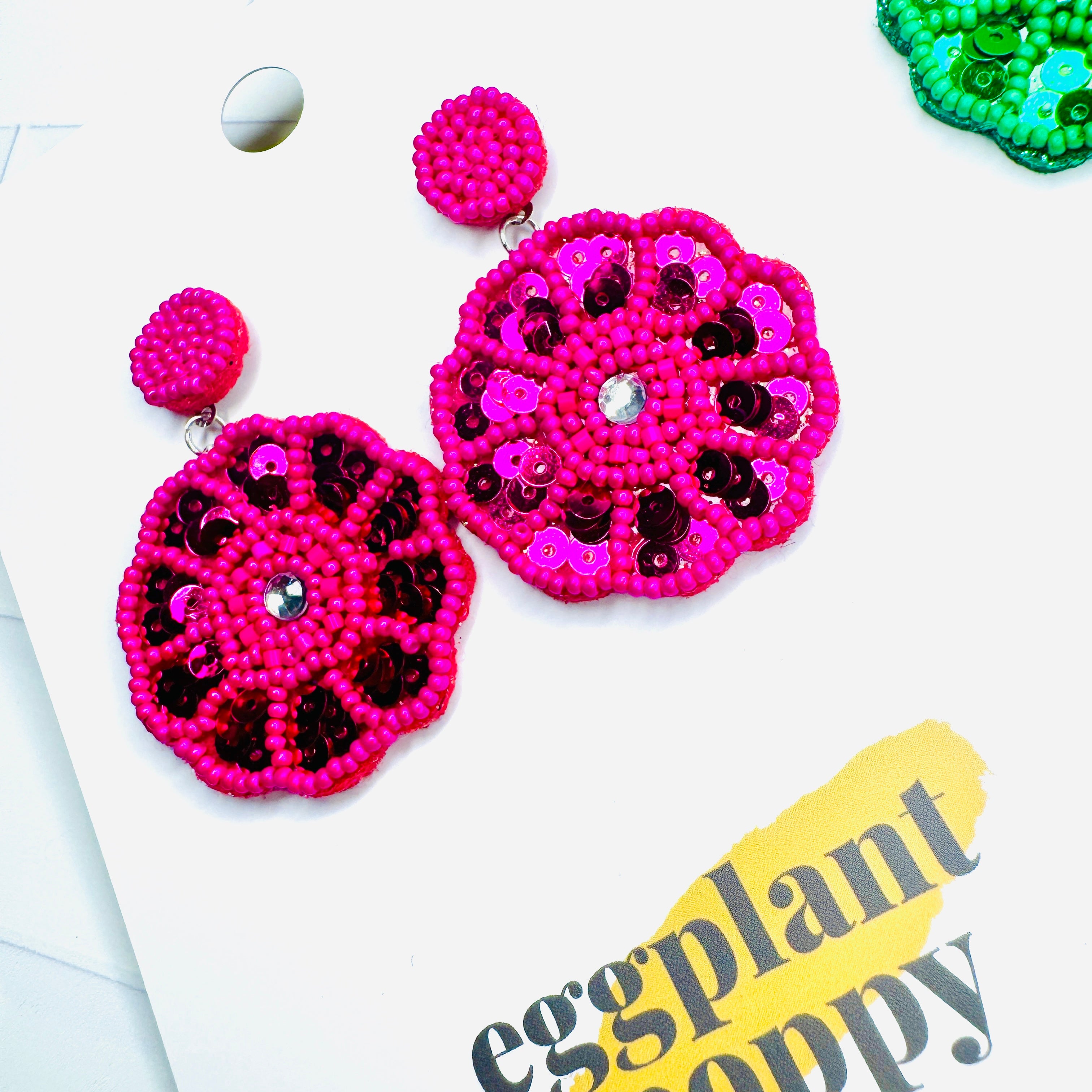 Bright Beaded Flower Earrings