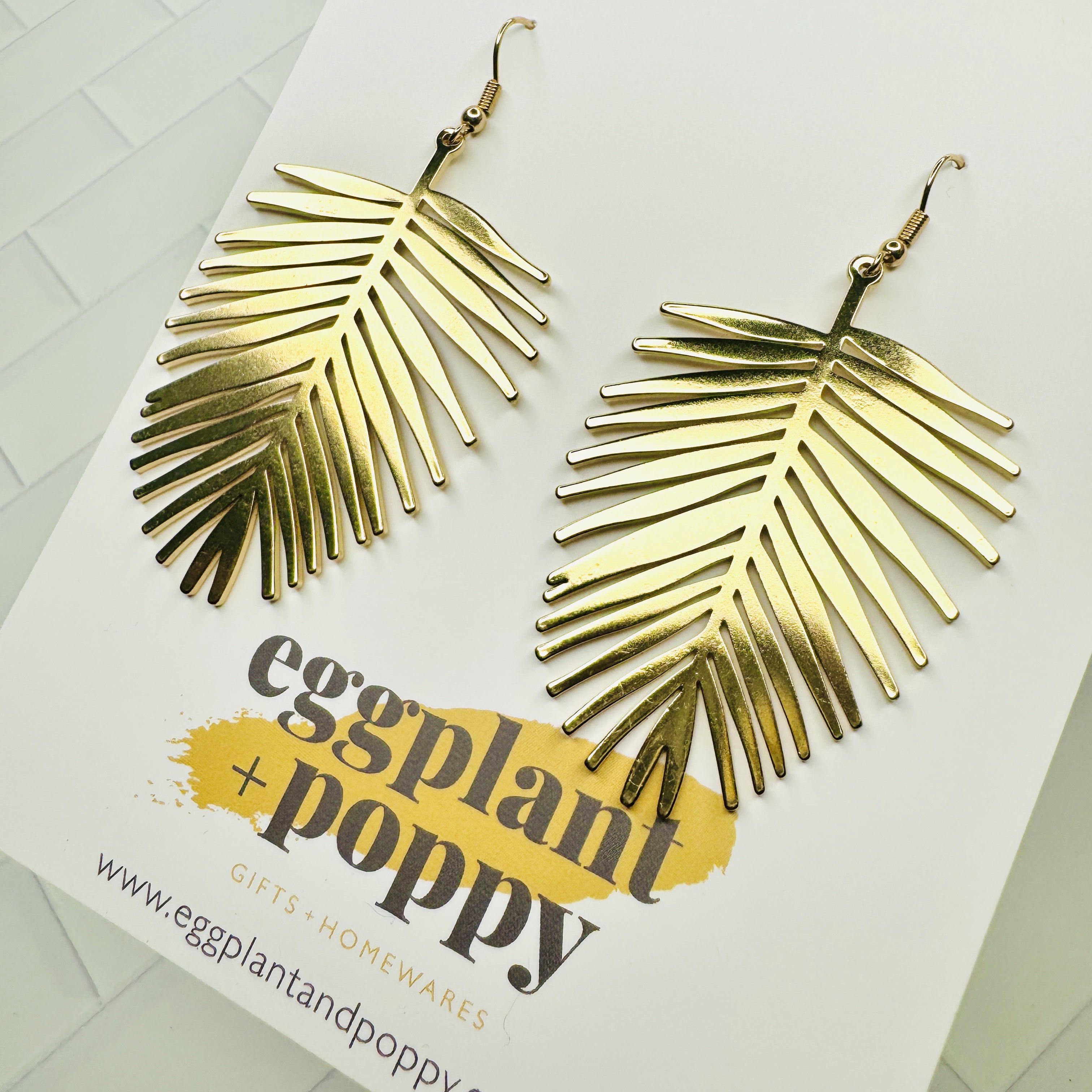 Golden Palm Frond Earrings