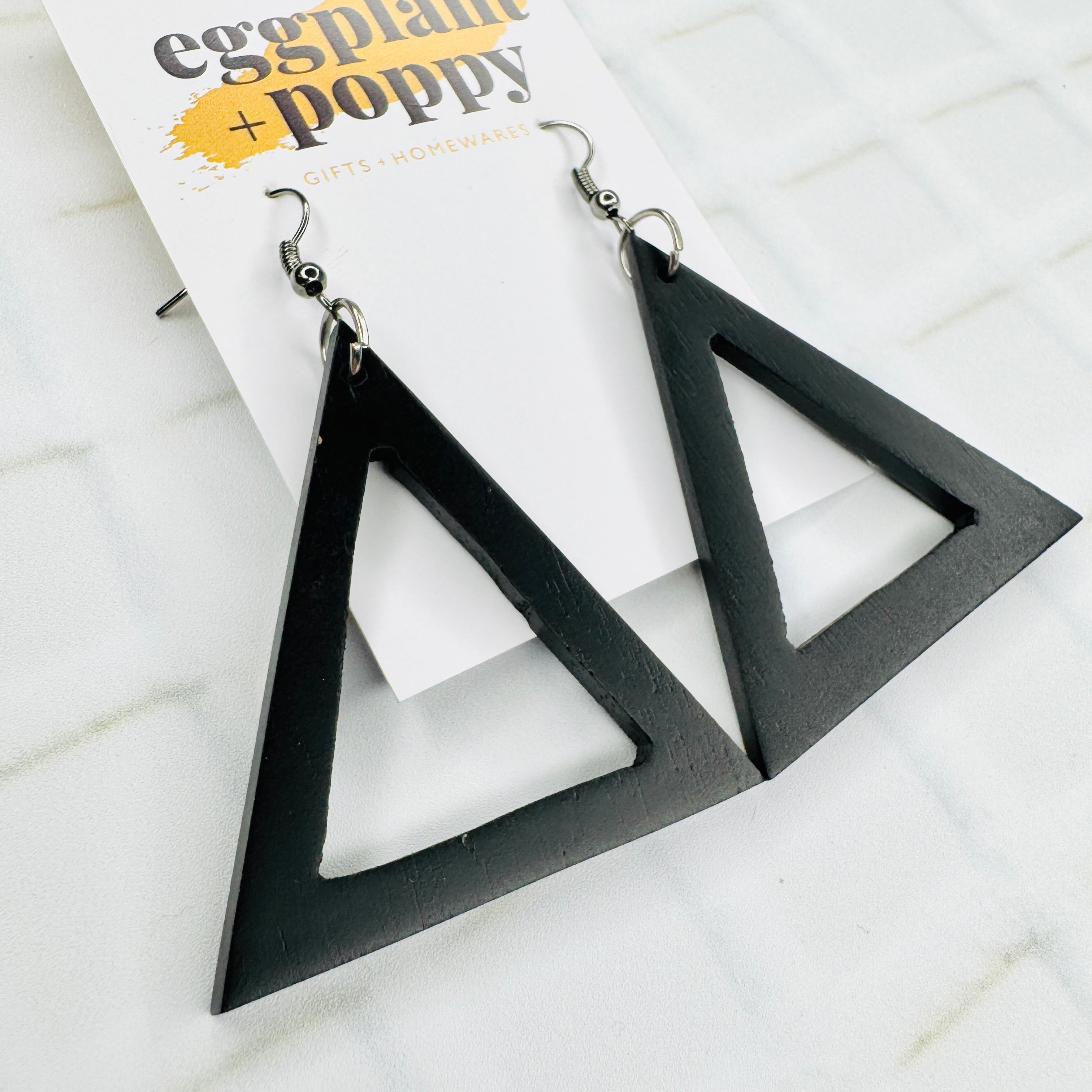 Black Timber Triangle Earrings