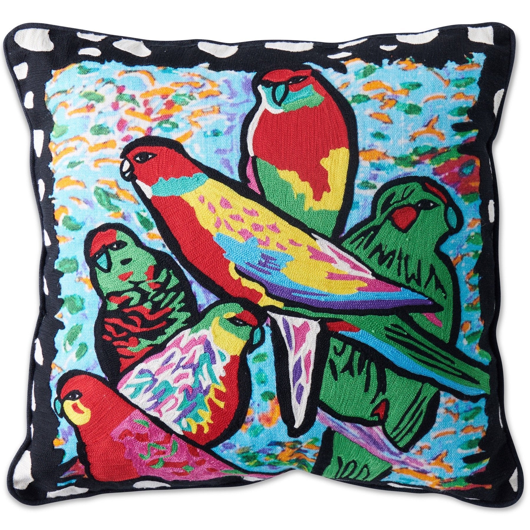 Jenny Kee Embroidered  Cushion - Parrots & Cockatoos