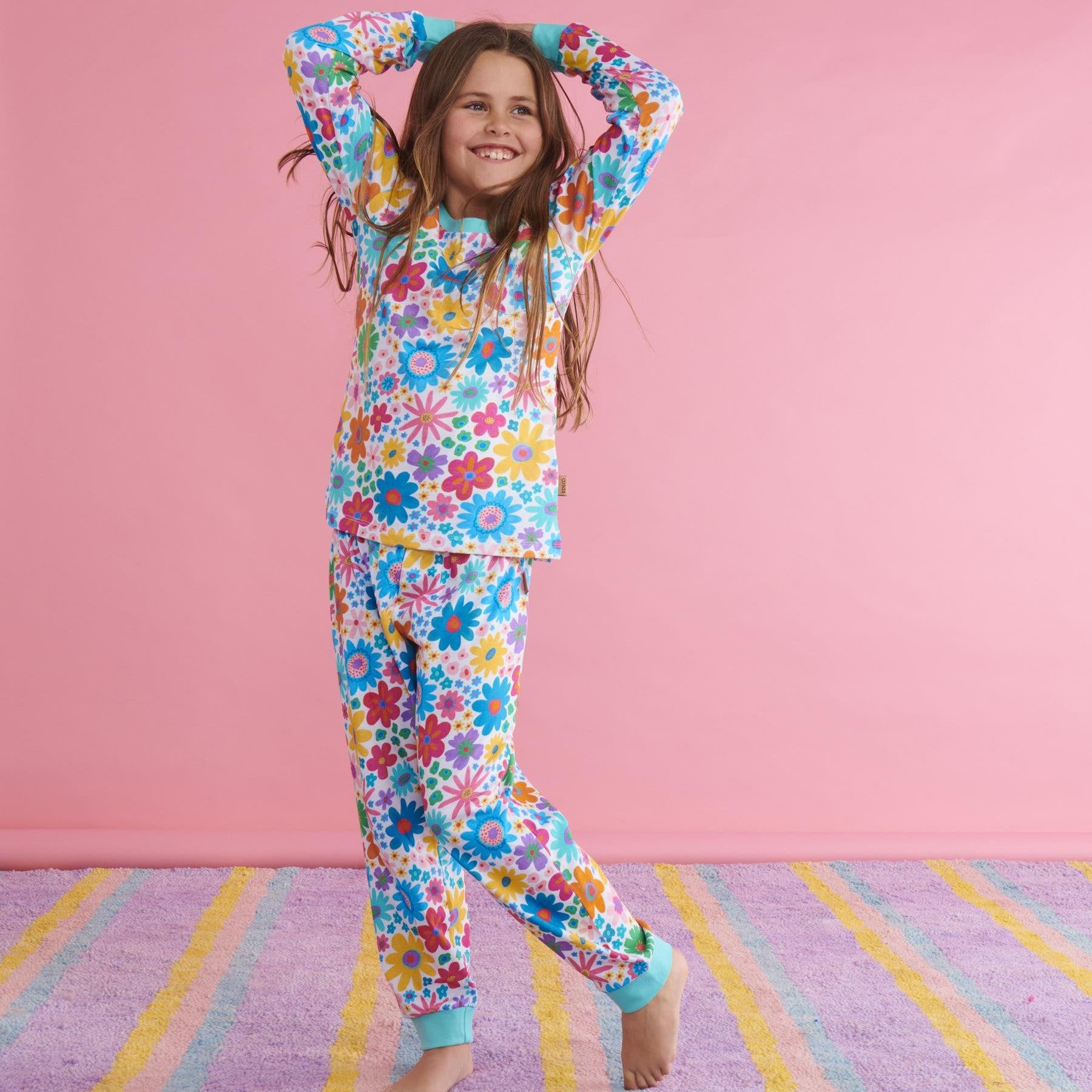 Pyjama Long Sleeve Top & Pant - Rainbow Flowers