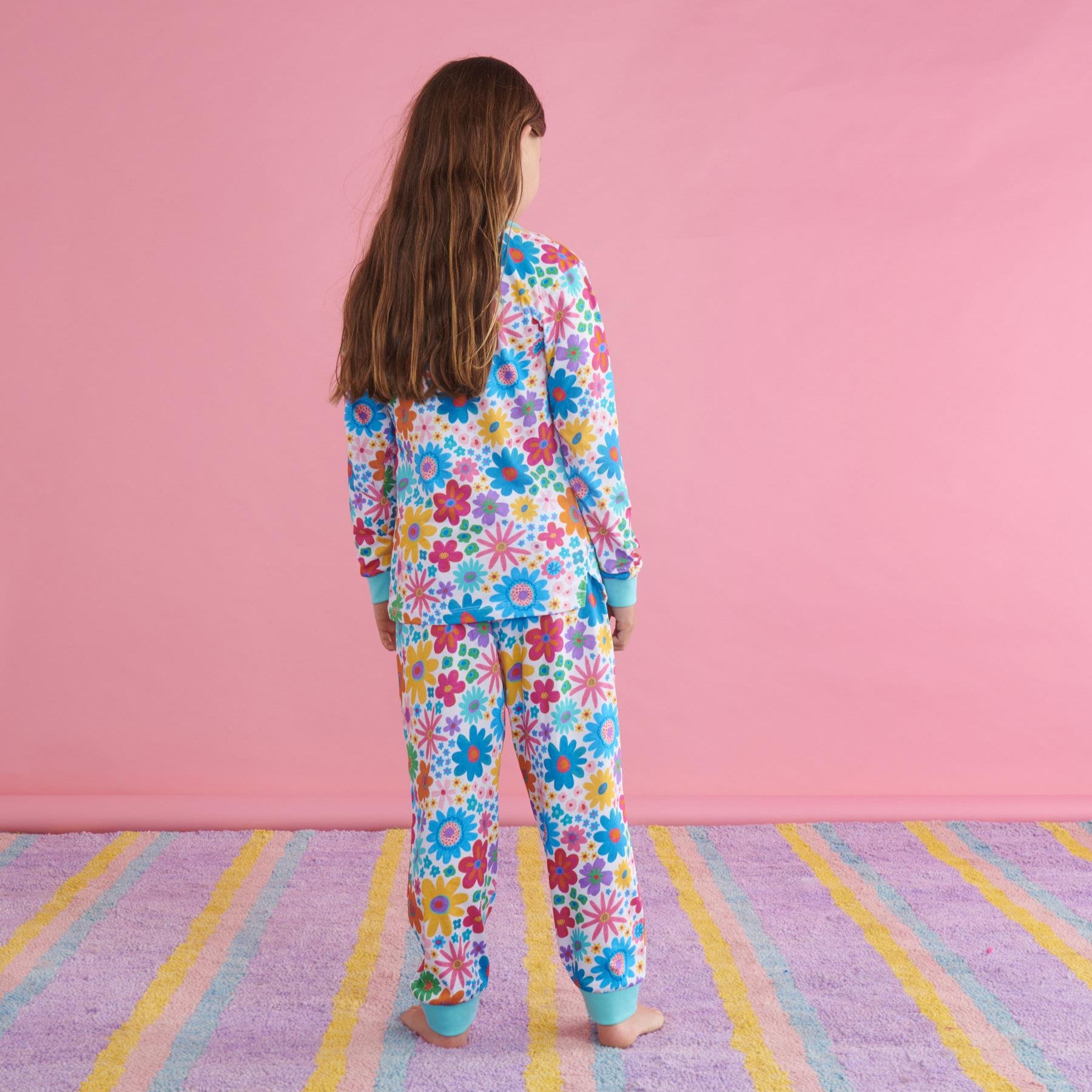 Pyjama Long Sleeve Top & Pant - Rainbow Flowers