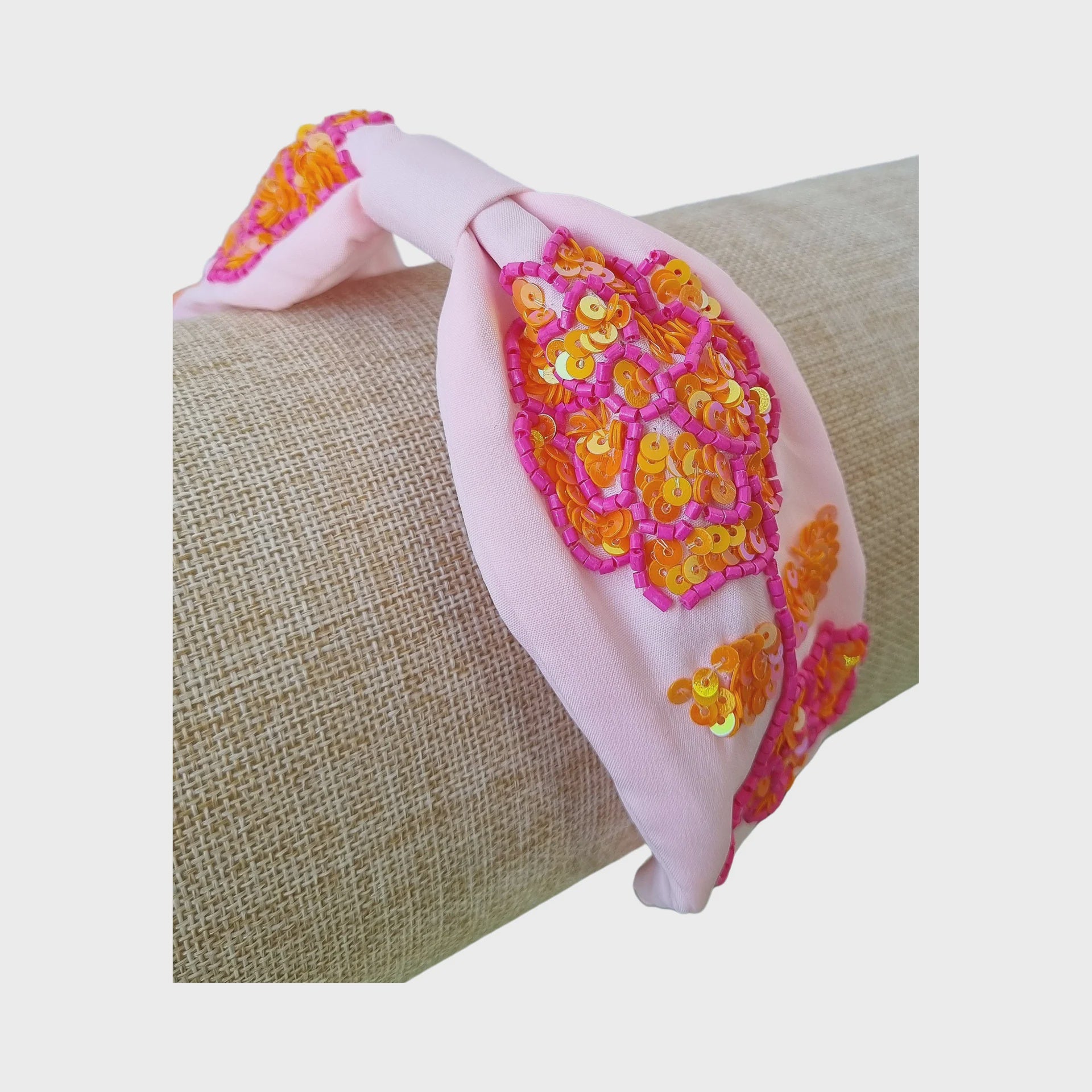 Beaded Headband - Pink & Orange