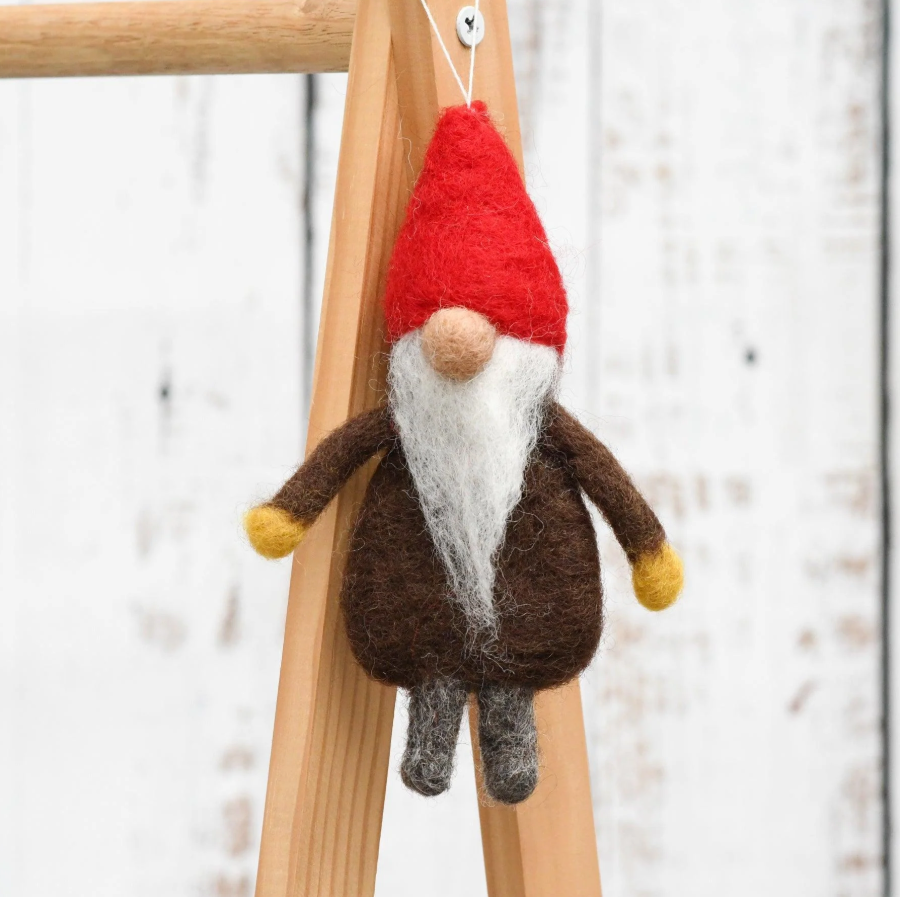 Felt Hanging Gnome - Dark Brown Robe