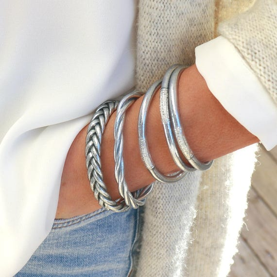 Buddhist Bracelet - Braided Silver