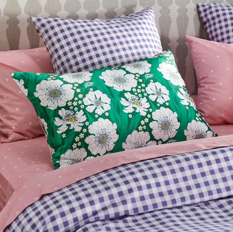 Silk Pillowcase - Tumbling Flowers Green