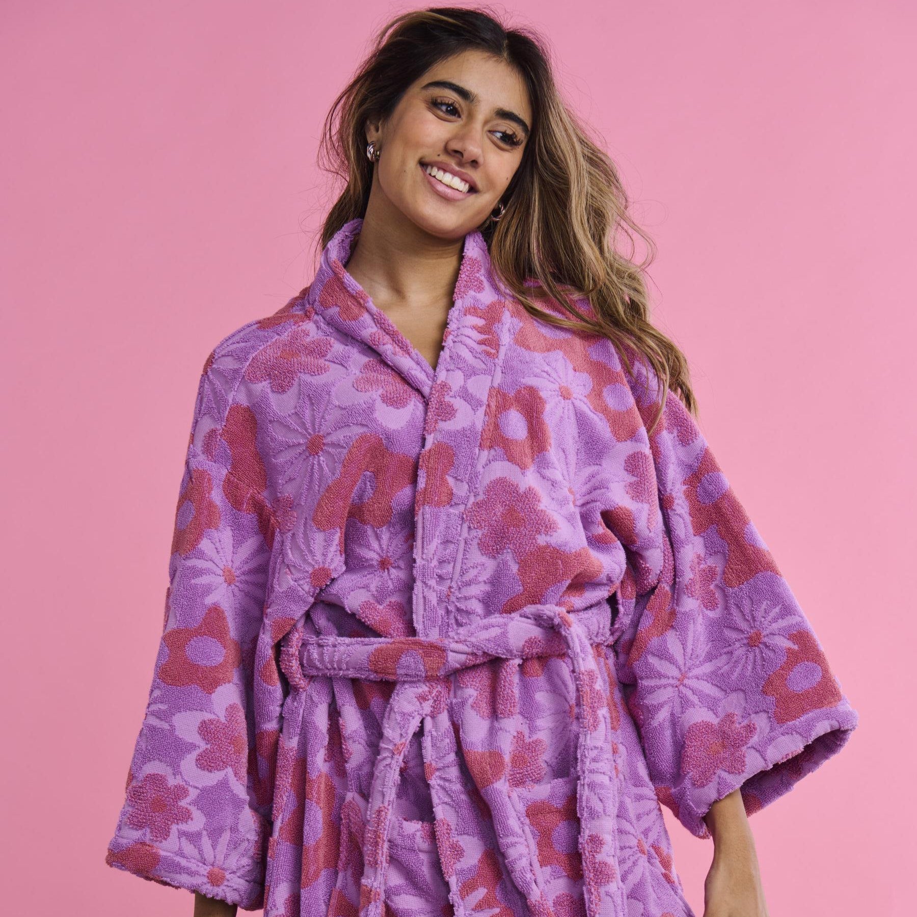 Terry Bath Robe - Peach Fleur