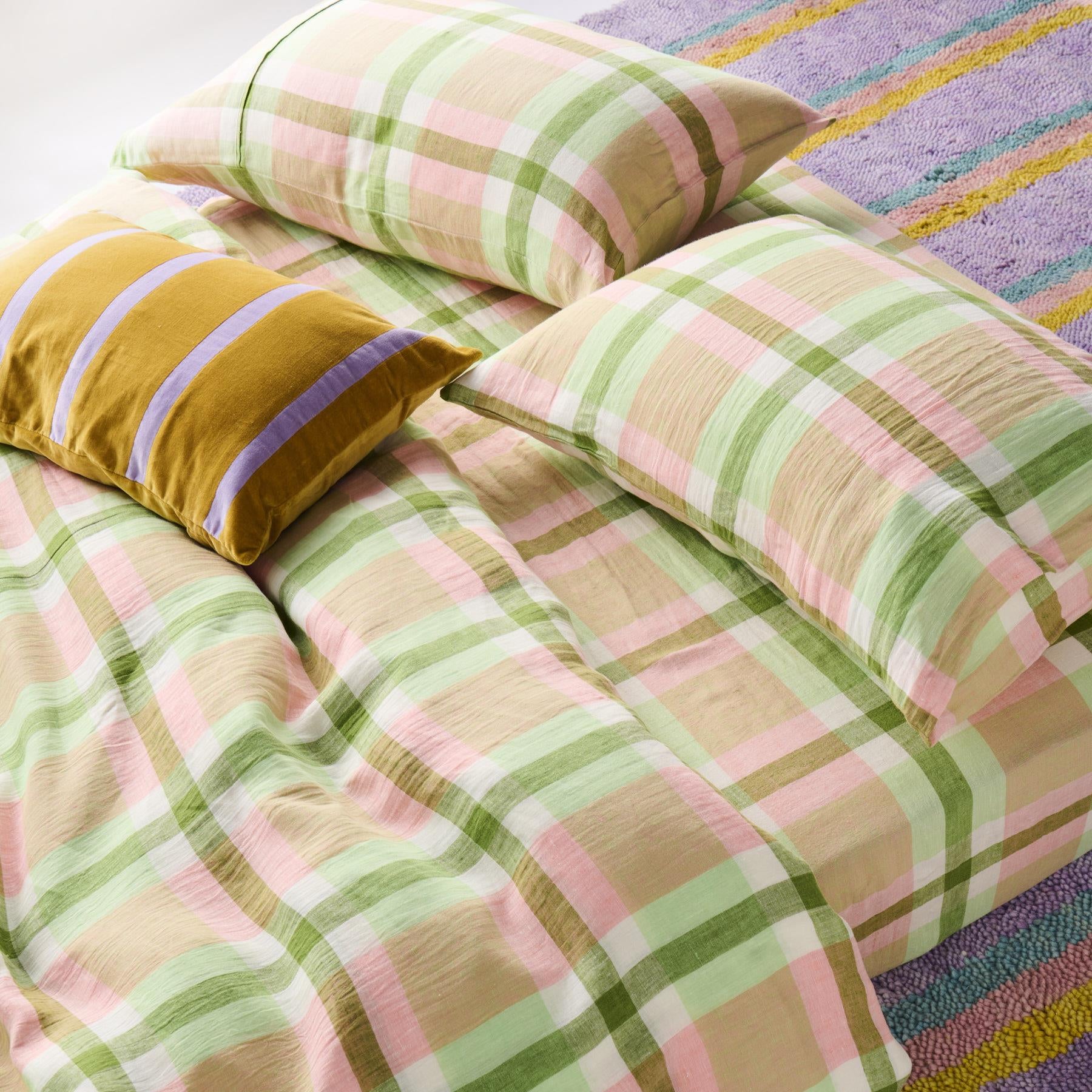 Linen Pillowcase - Pistachio Tartan 2P