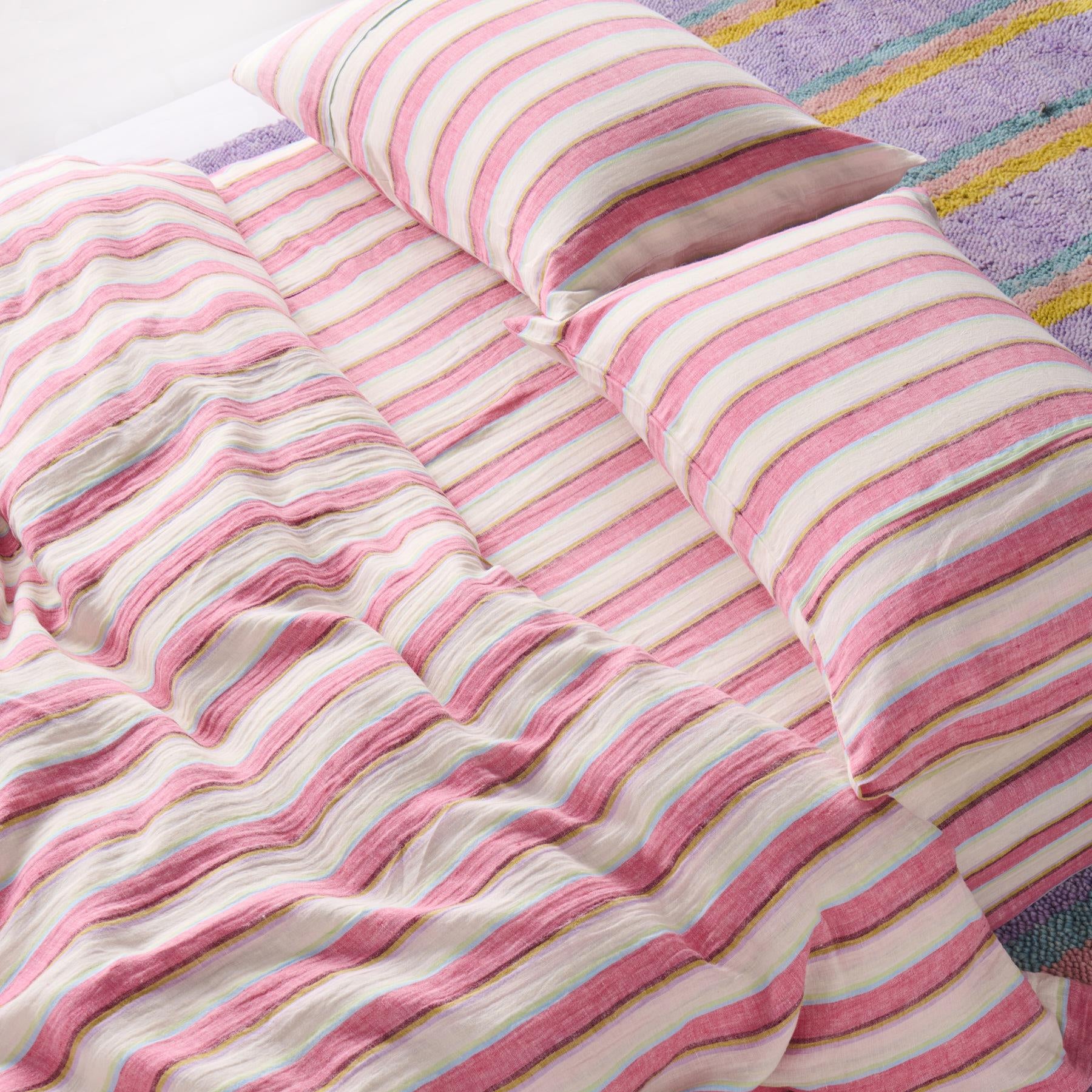 Linen Pillowcase - Rose Water Stripe 2P