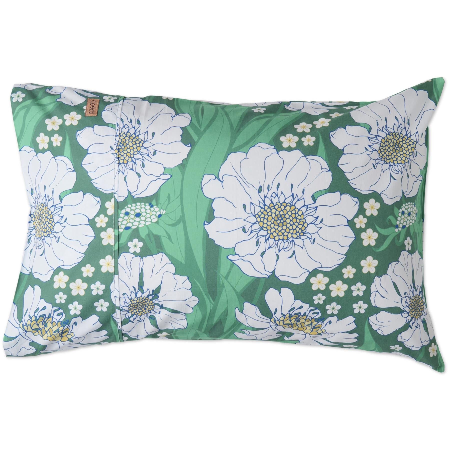 Cotton Pillowcase - Tumbling Flowers Green 2P