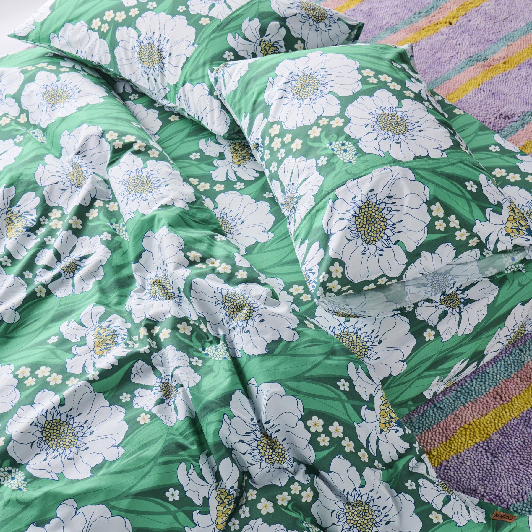 Cotton Quilt Cover - Tumbling Flowers Green