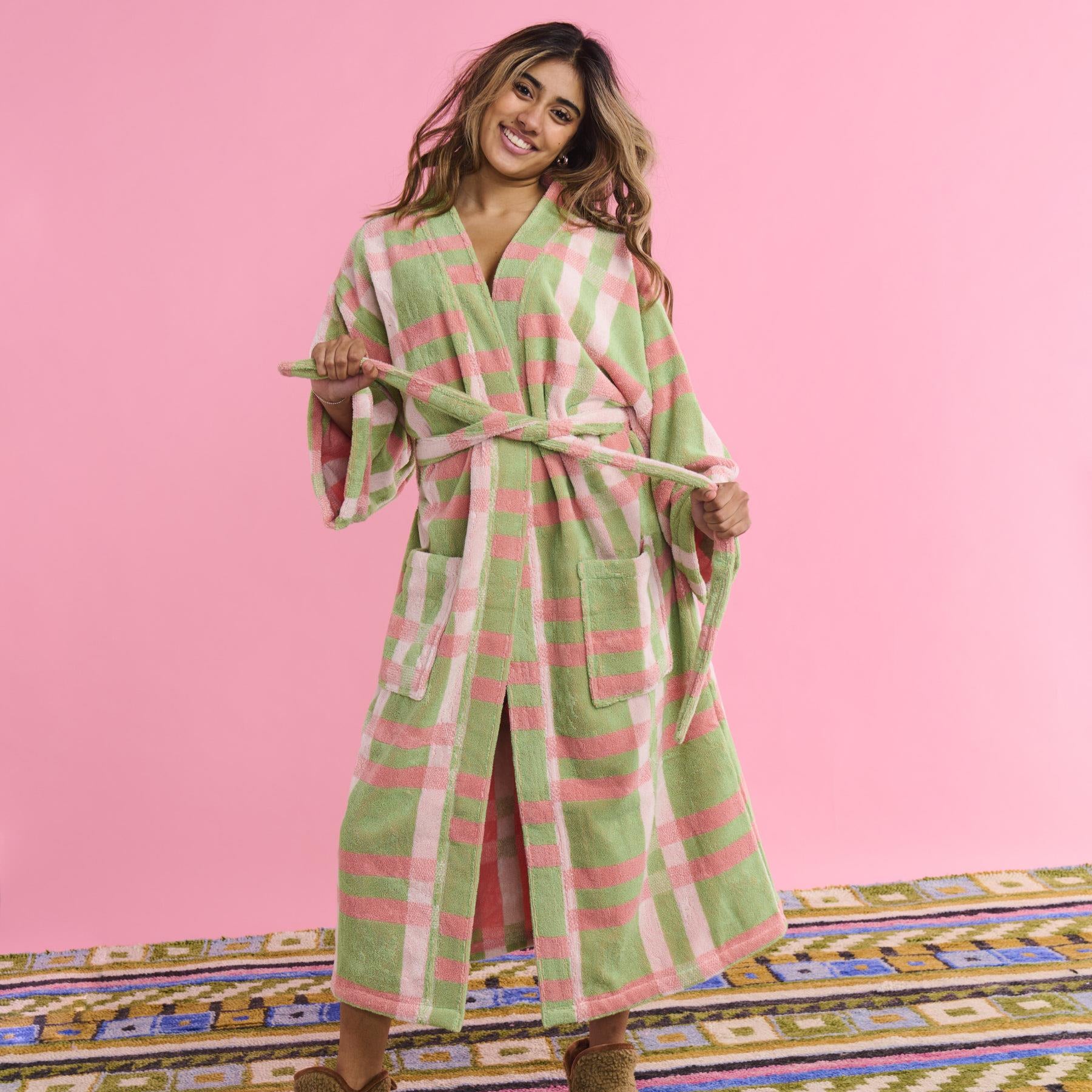 Terry Bath Robe - Pistachio Tartan