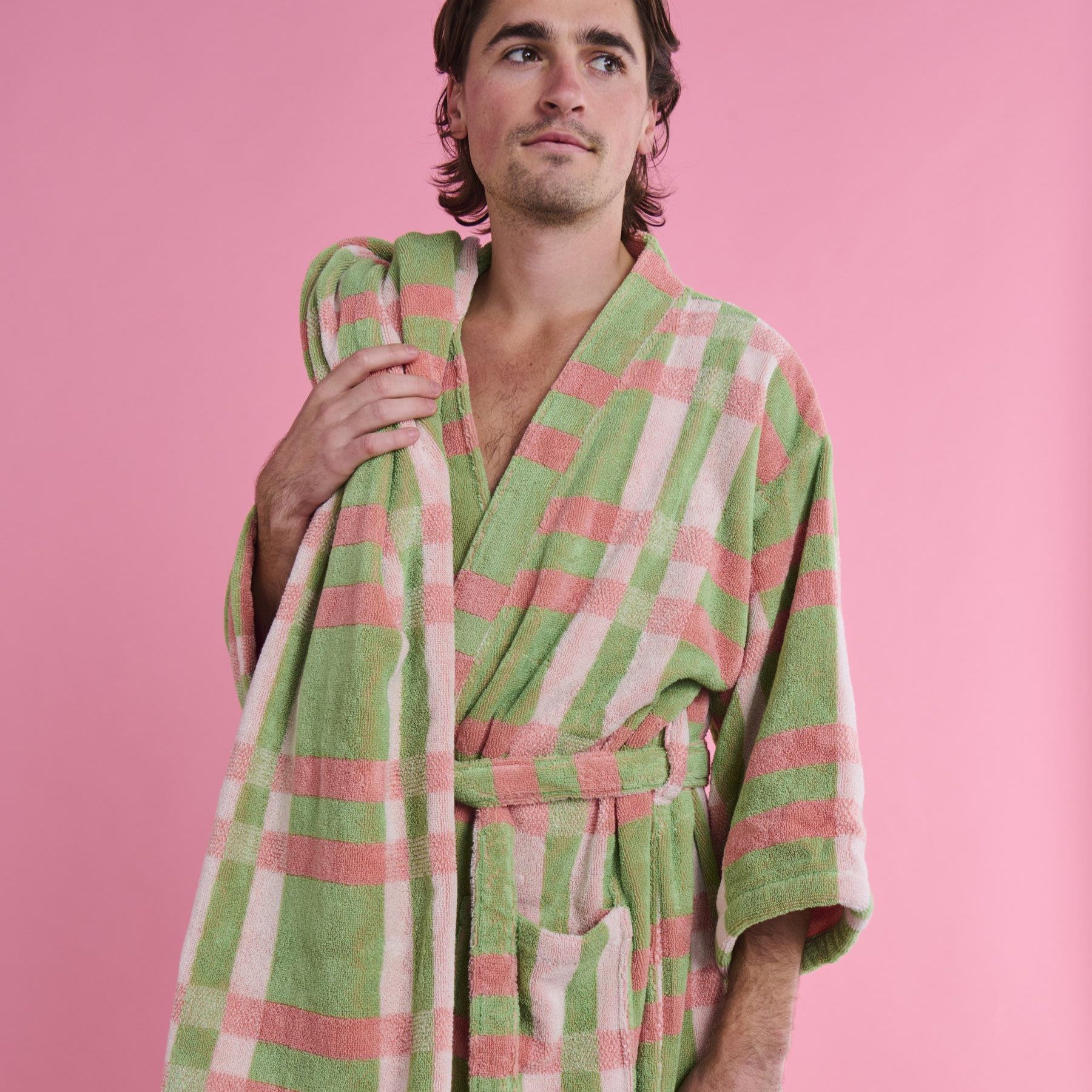 Terry Bath Robe - Pistachio Tartan