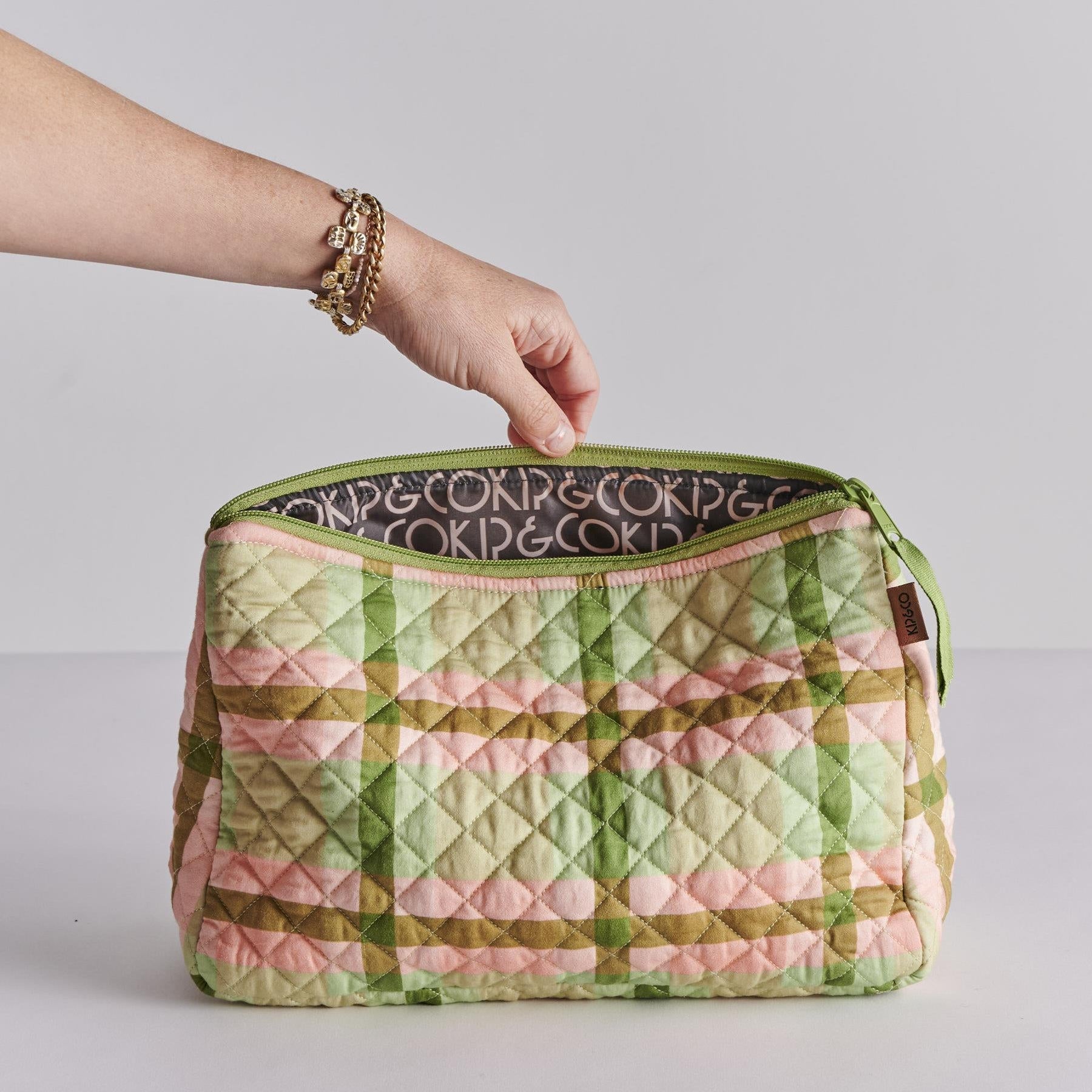 Quilted Toiletry Purse - Pistachio Tartan