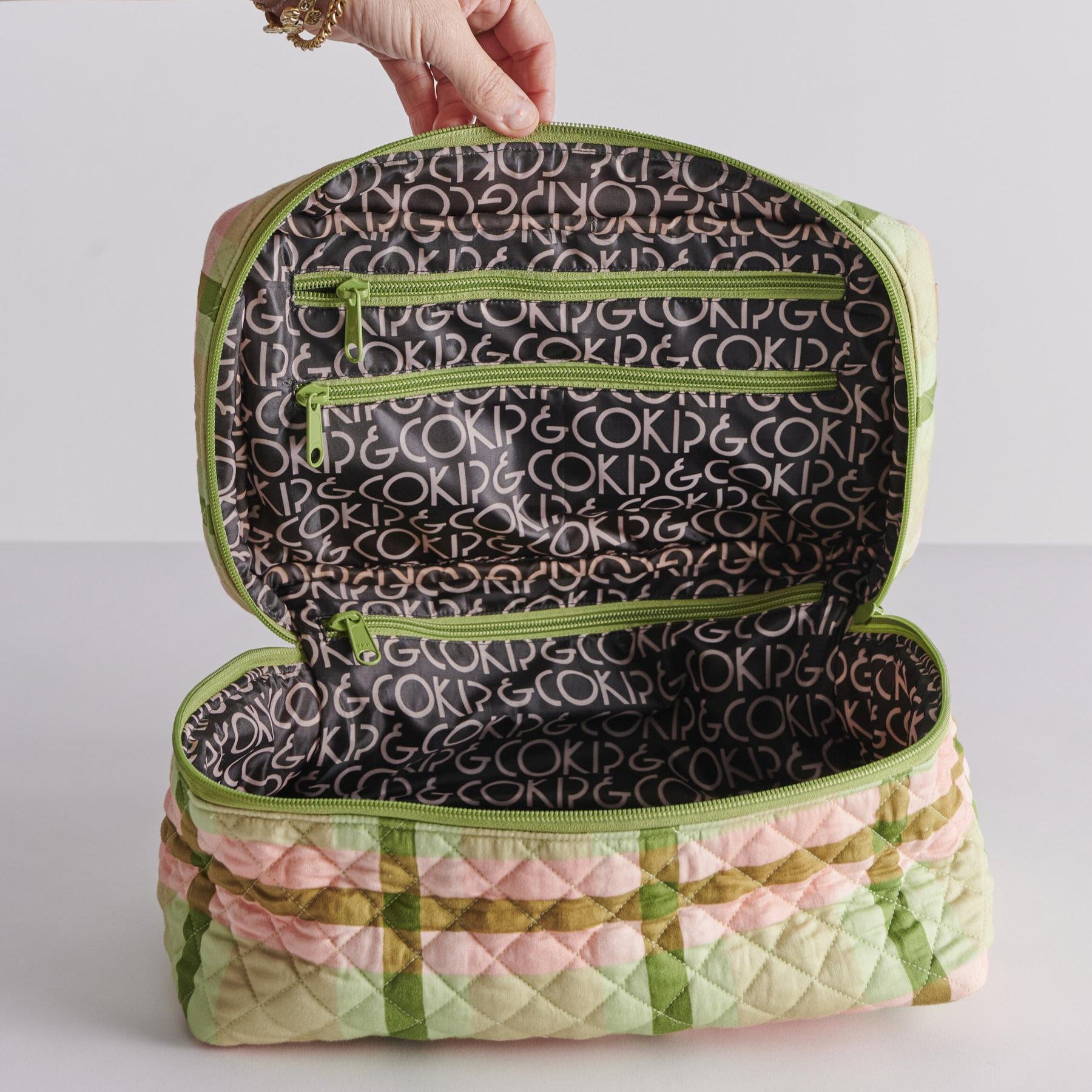 Quilted Toiletry Case - Pistachio Tartan