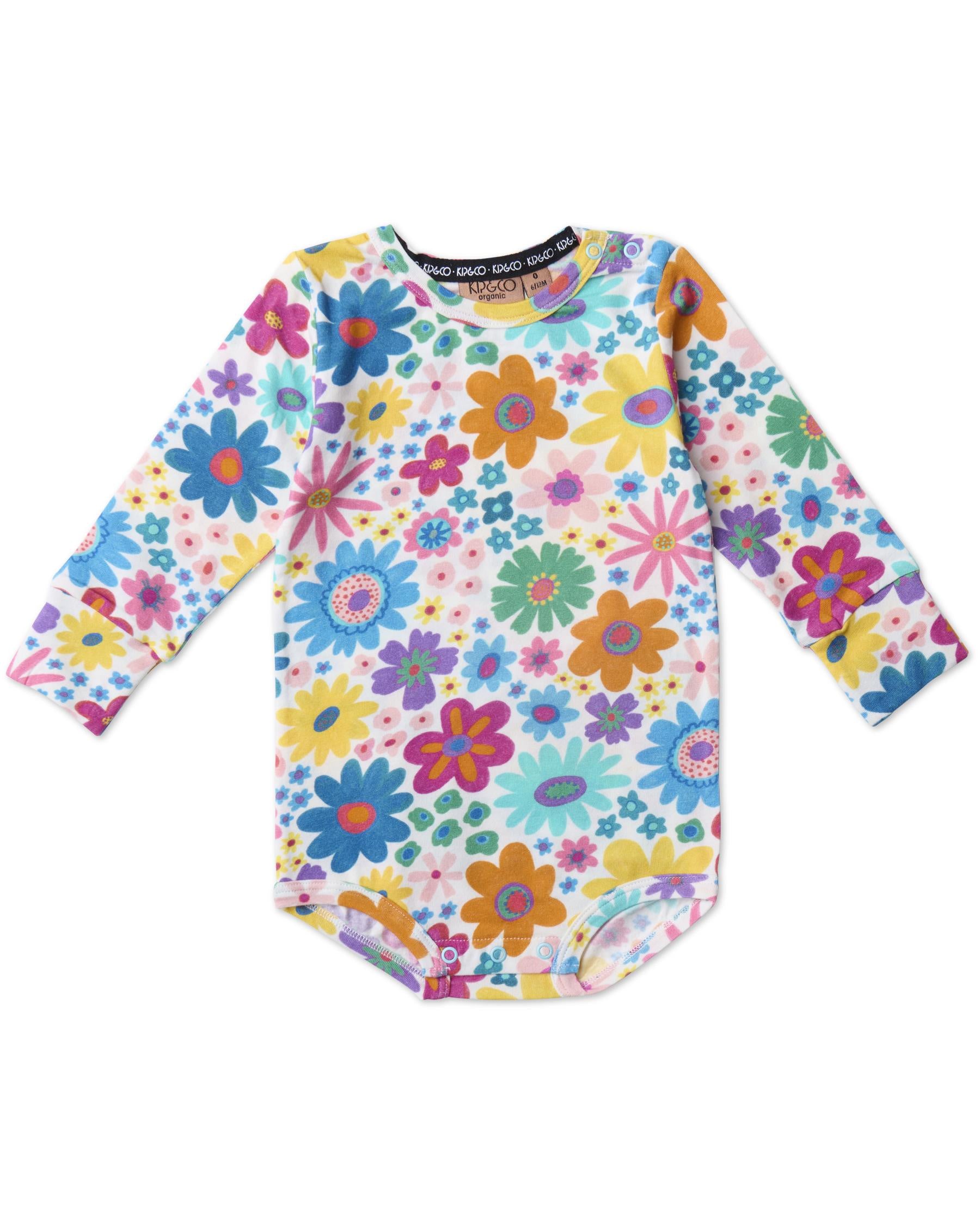 Long Sleeve Romper - Rainbow Flowers