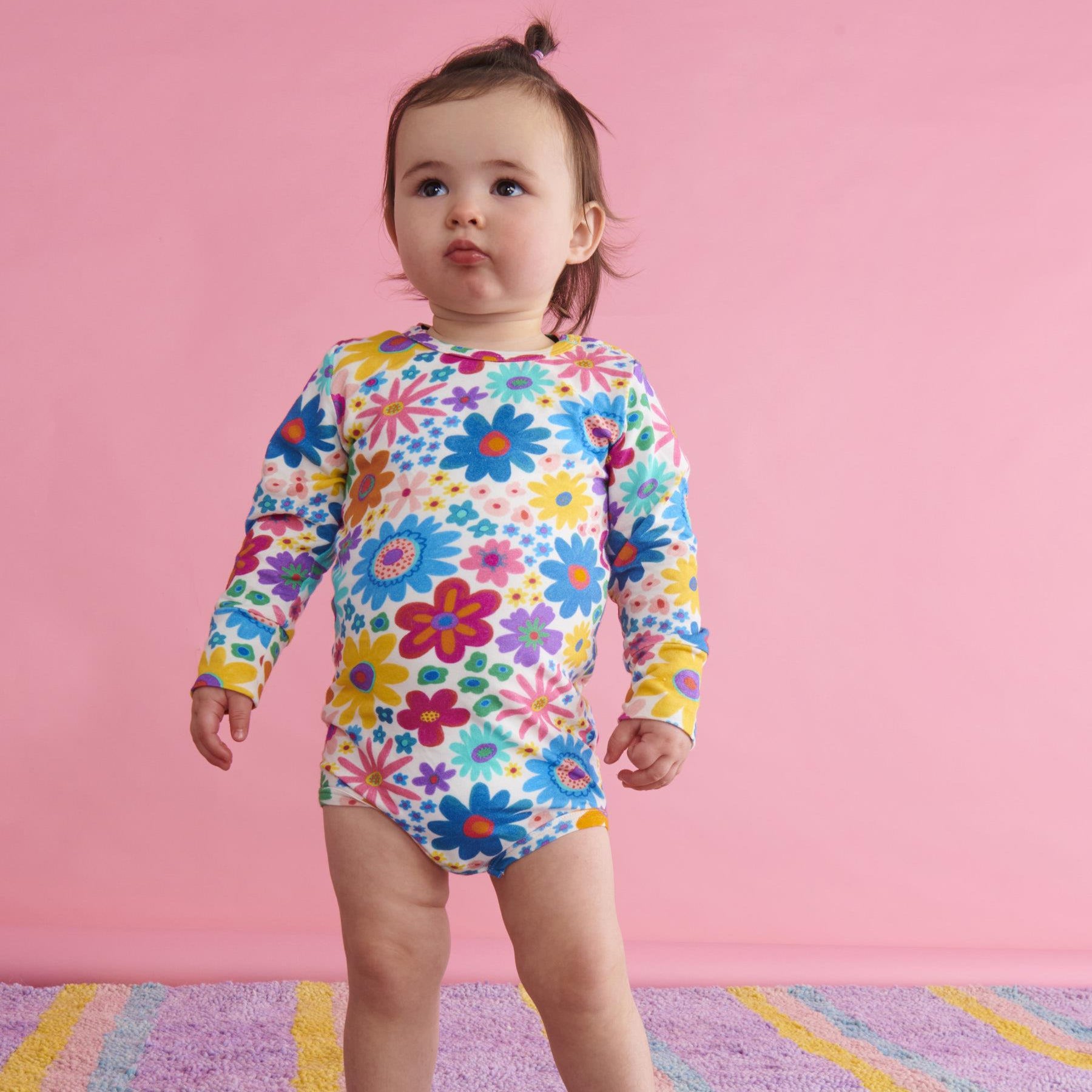 Long Sleeve Romper - Rainbow Flowers