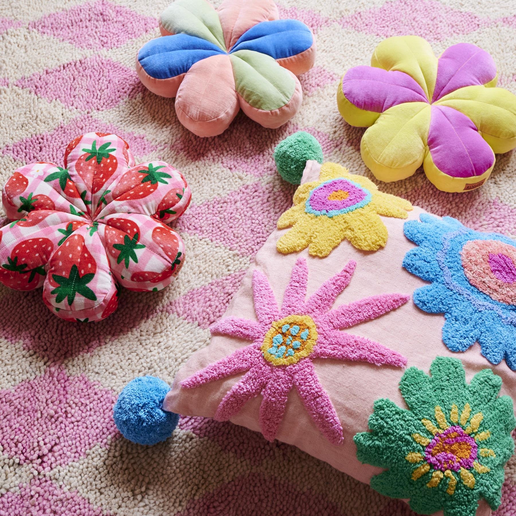 Velvet Petal Cushion - Rainbow Flowers