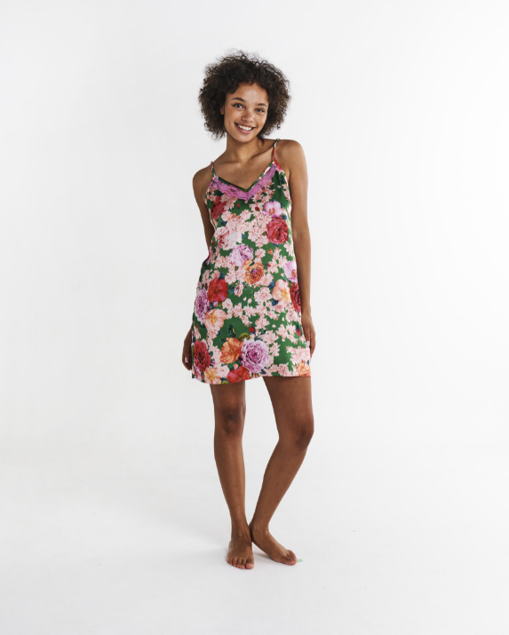 Satin Cami Nightie - Rose Garden