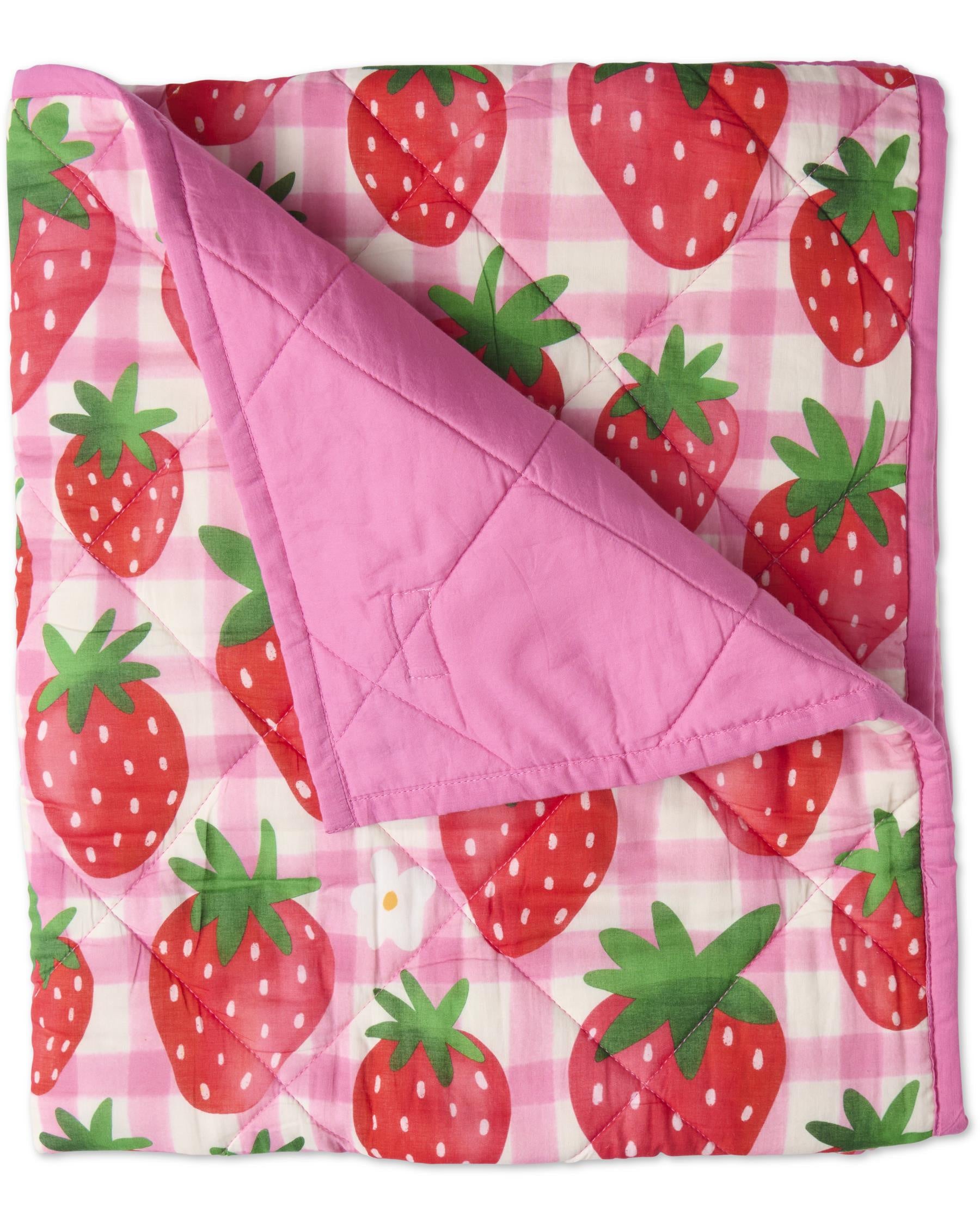 Quilted Cot Bedspread - Strawberry Jam