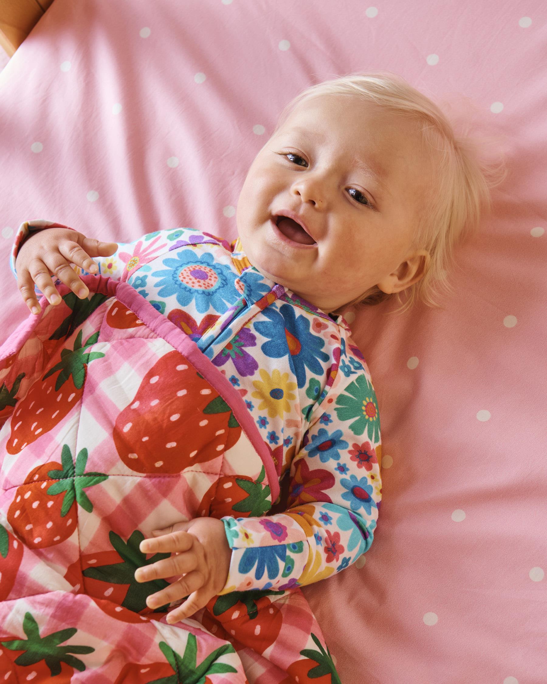 Quilted Cot Bedspread - Strawberry Jam