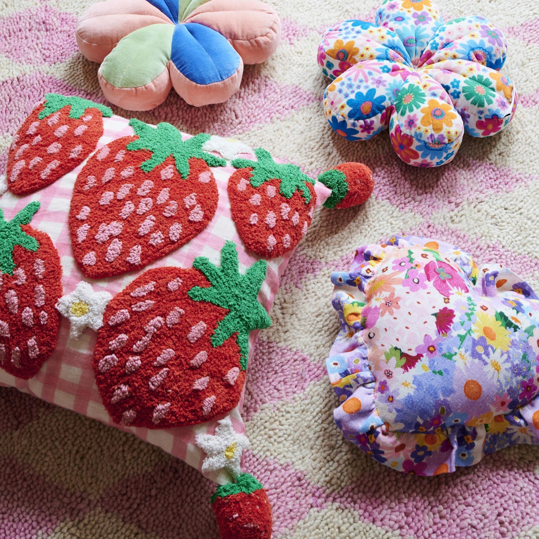 Pom Pom Cushion - Strawberry Jam