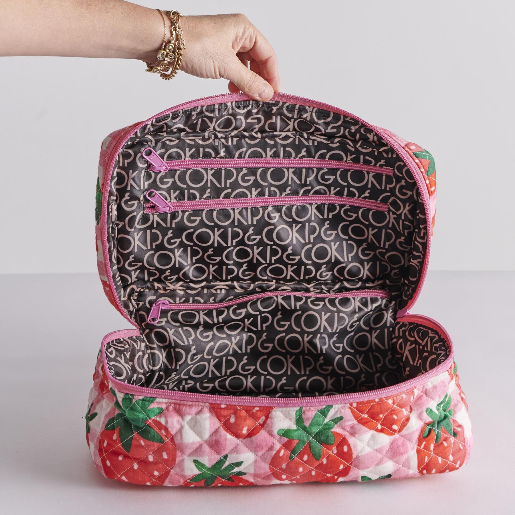 Quilted Toiletry Case - Strawberry Jam