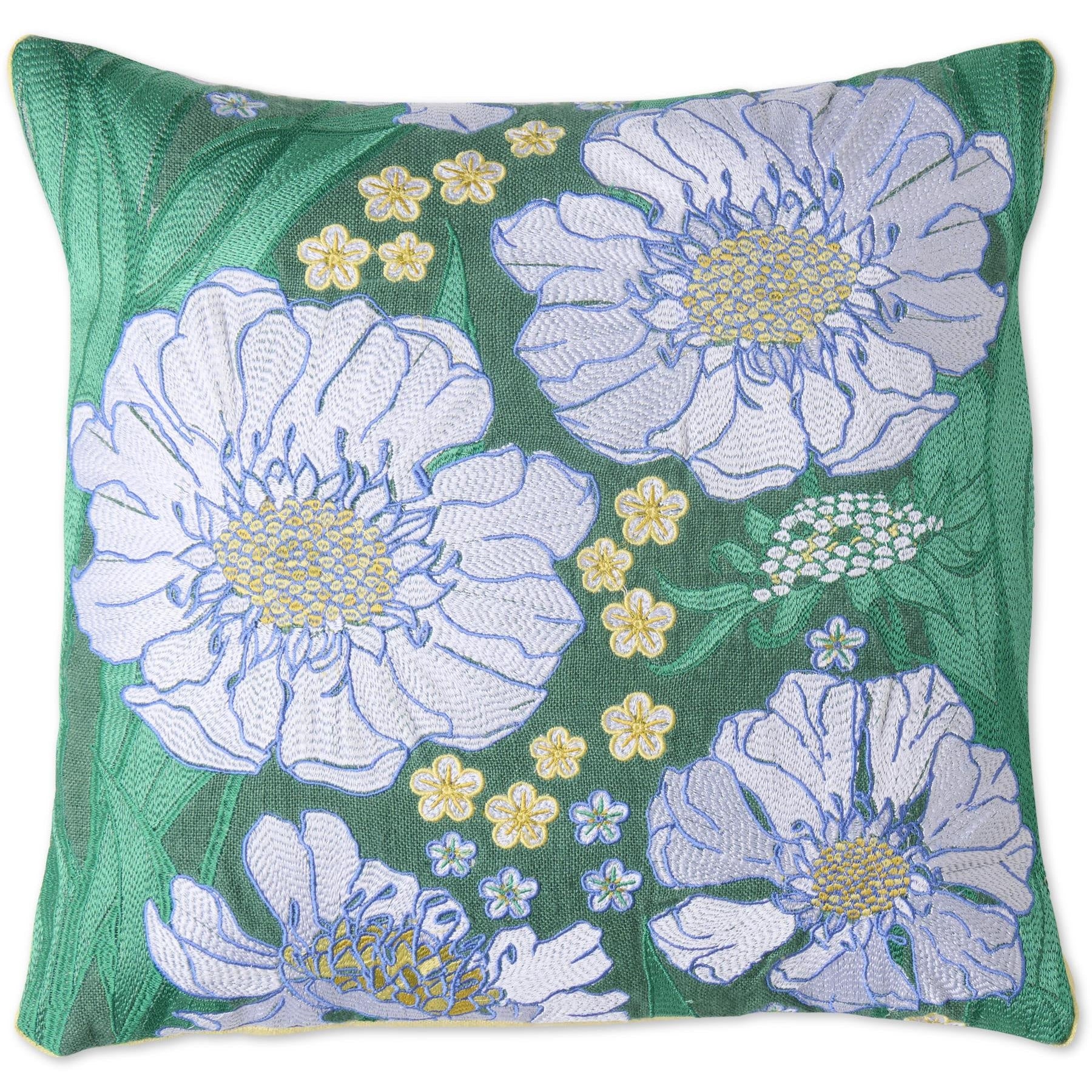 Embroidered Cushion - Tumbling Flowers Green