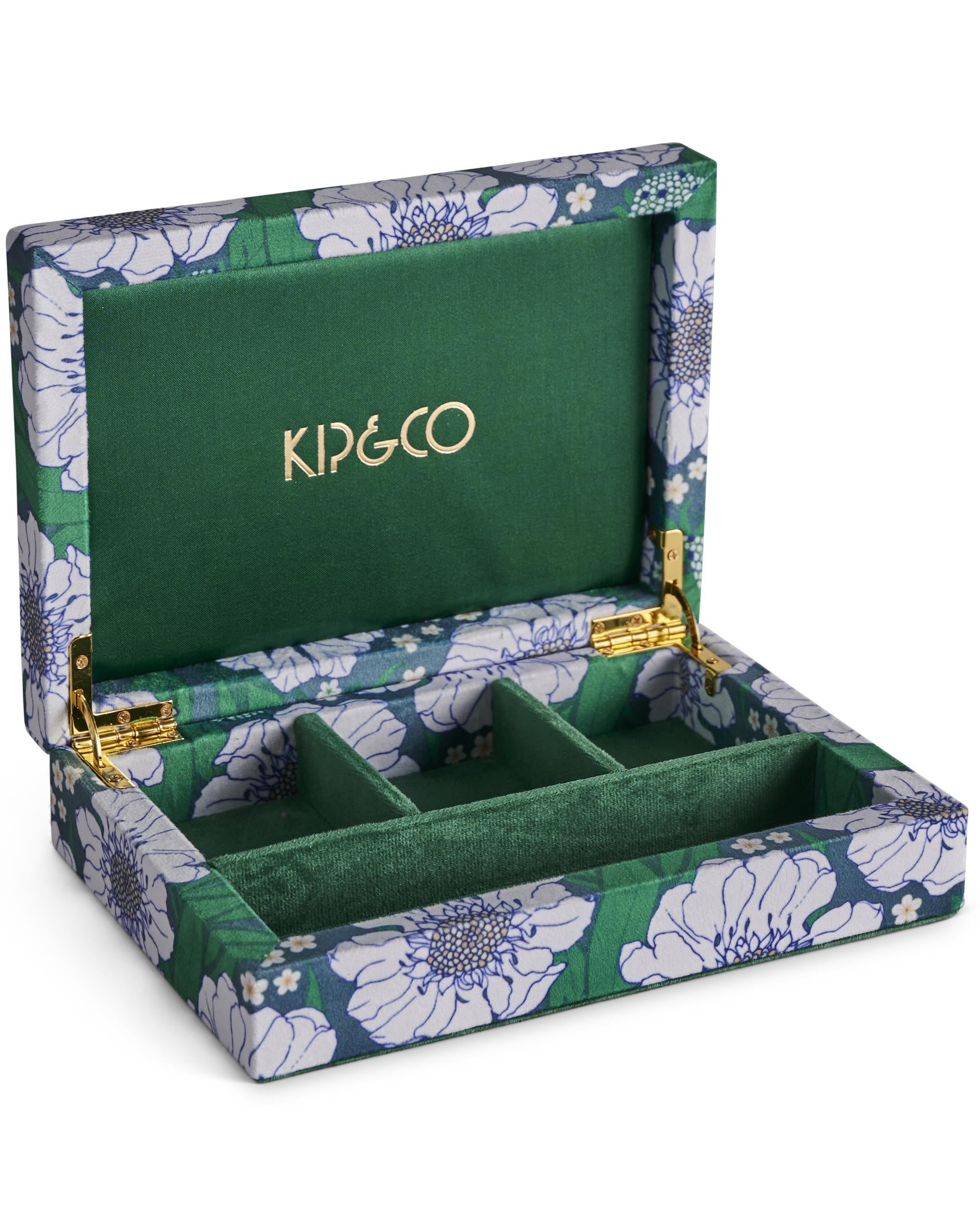 Velvet Jewellery Box - Tumbling Flowers Green Small