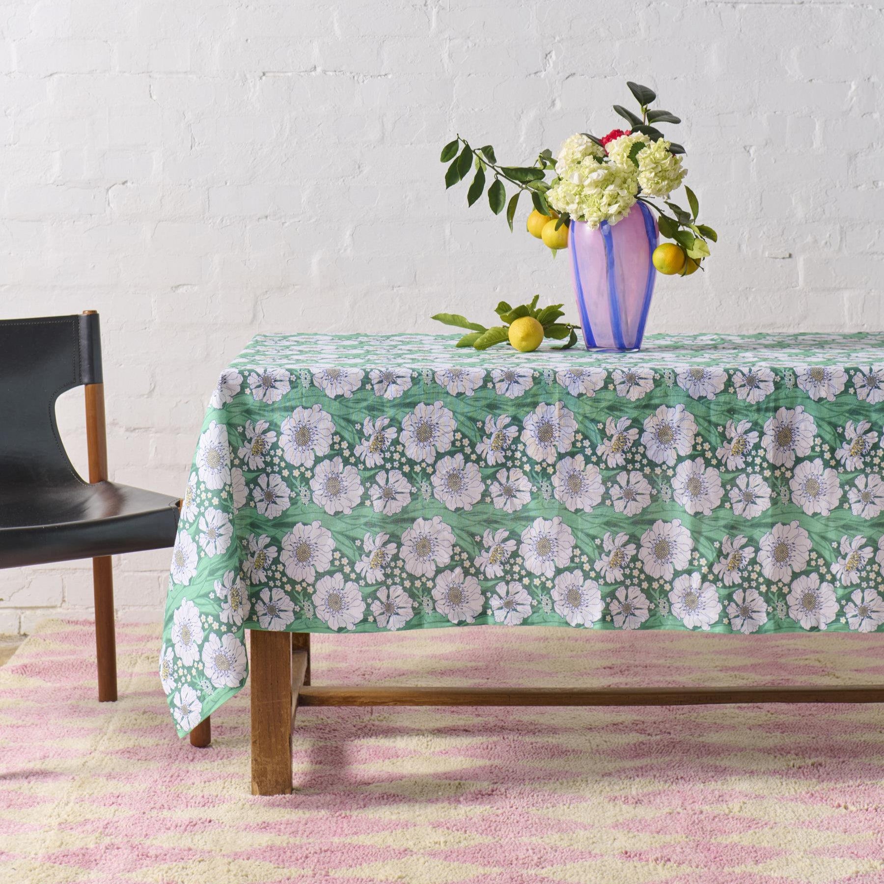 Linen Tablecloth - Tumbling Flowers Green