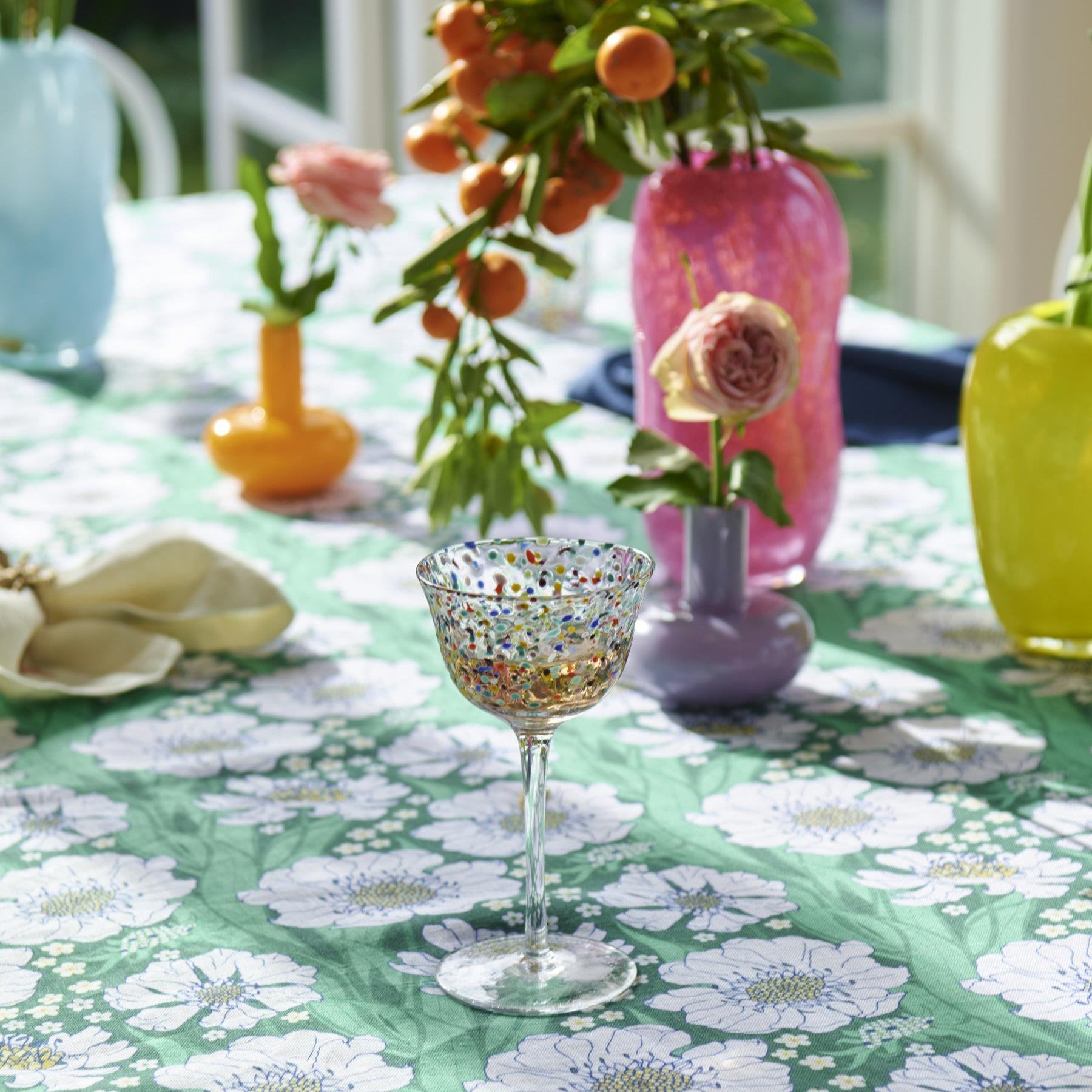 Linen Tablecloth - Tumbling Flowers Green