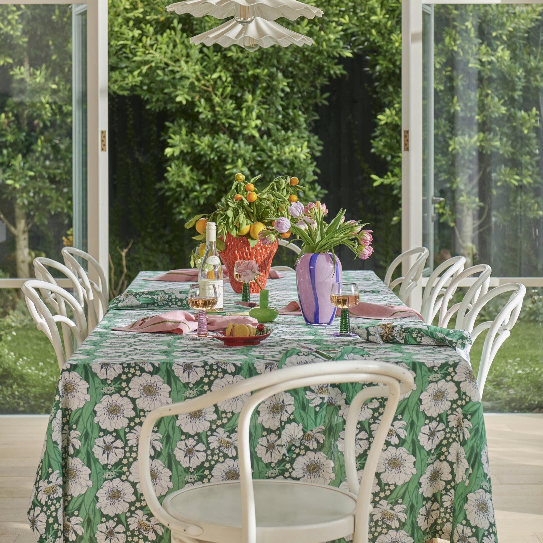 Linen Tablecloth - Tumbling Flowers Green