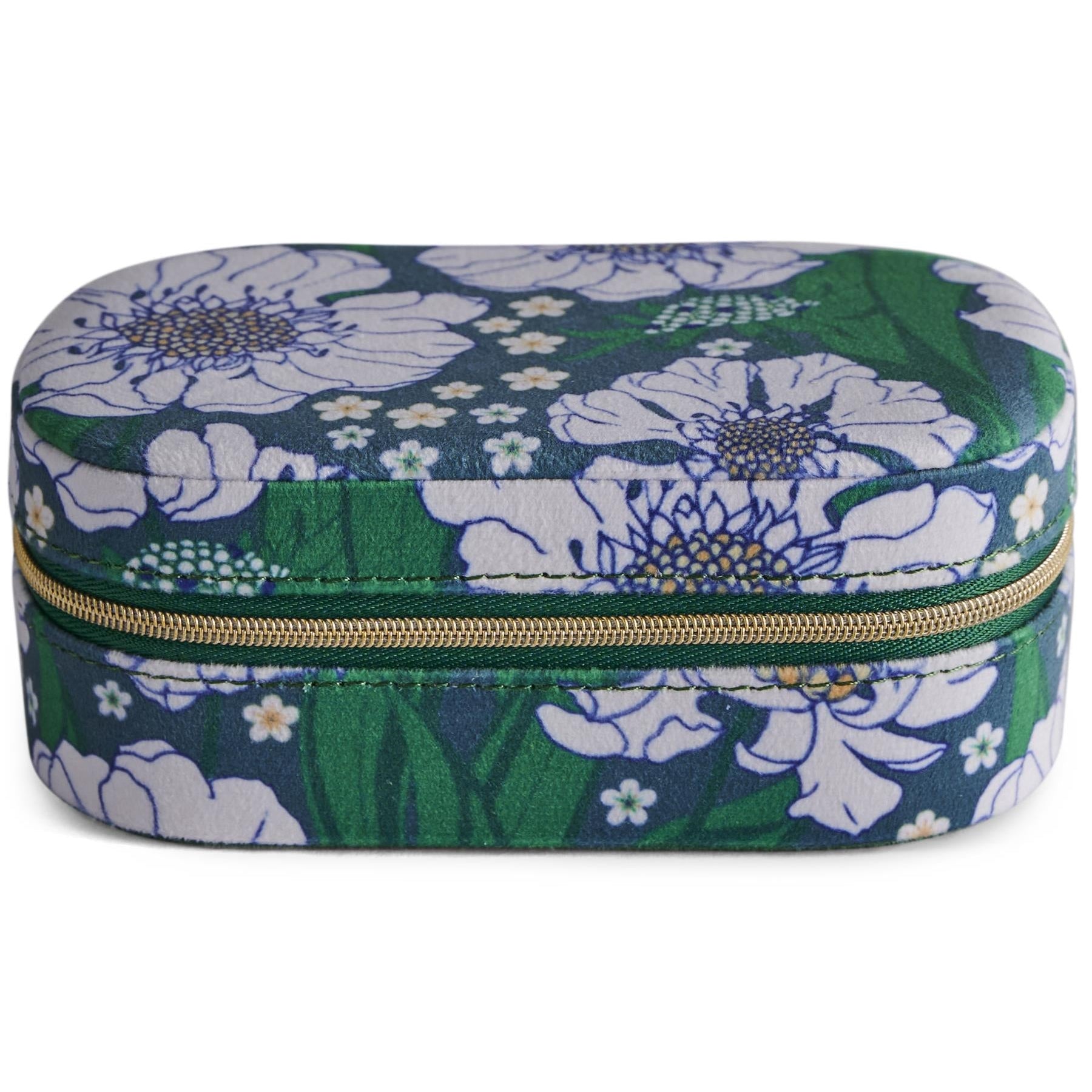 Travel Velvet Jewellery Box - Tumbling Flowers Green