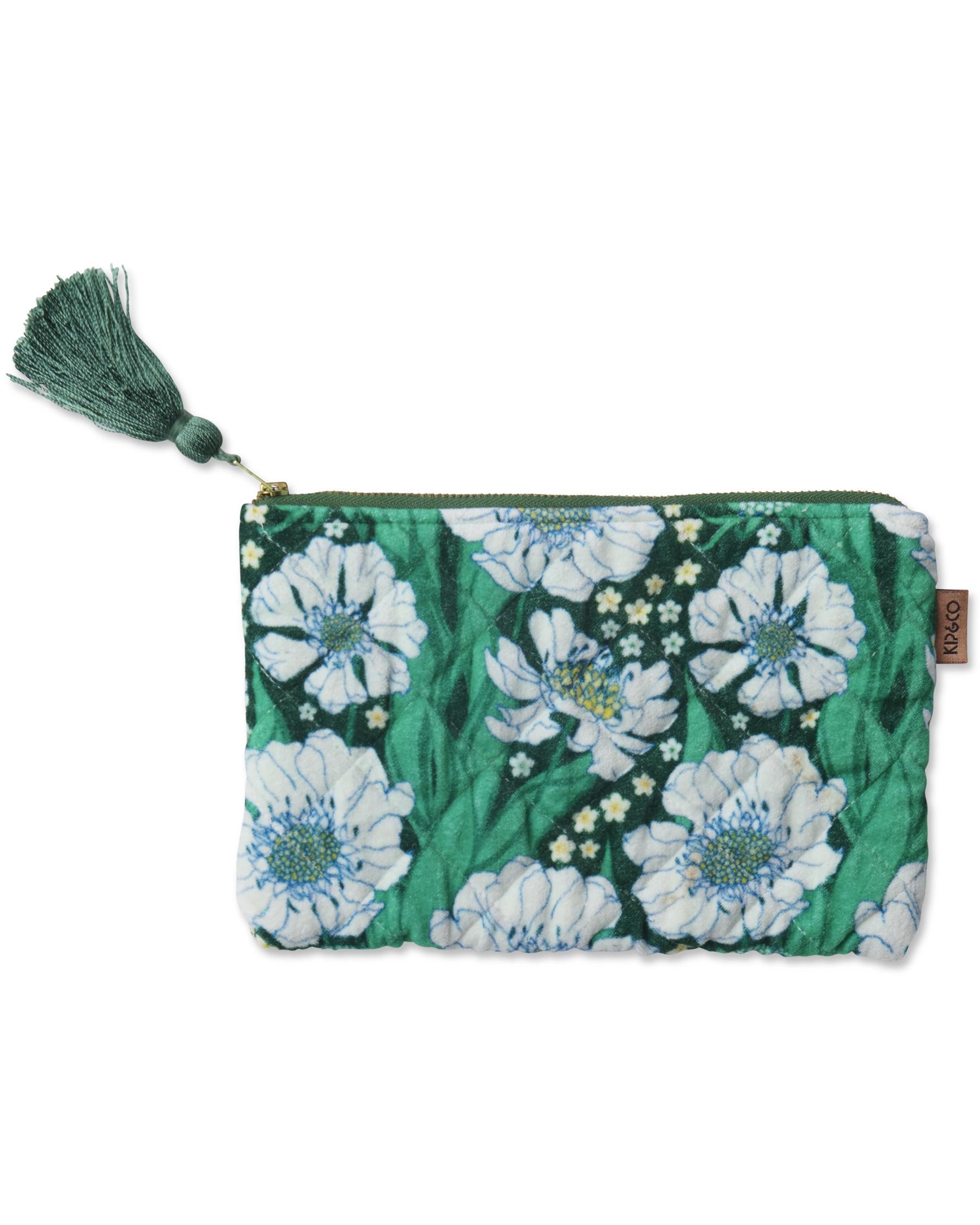 Velvet Cosmetics Purse -  Tumbling Flowers Green