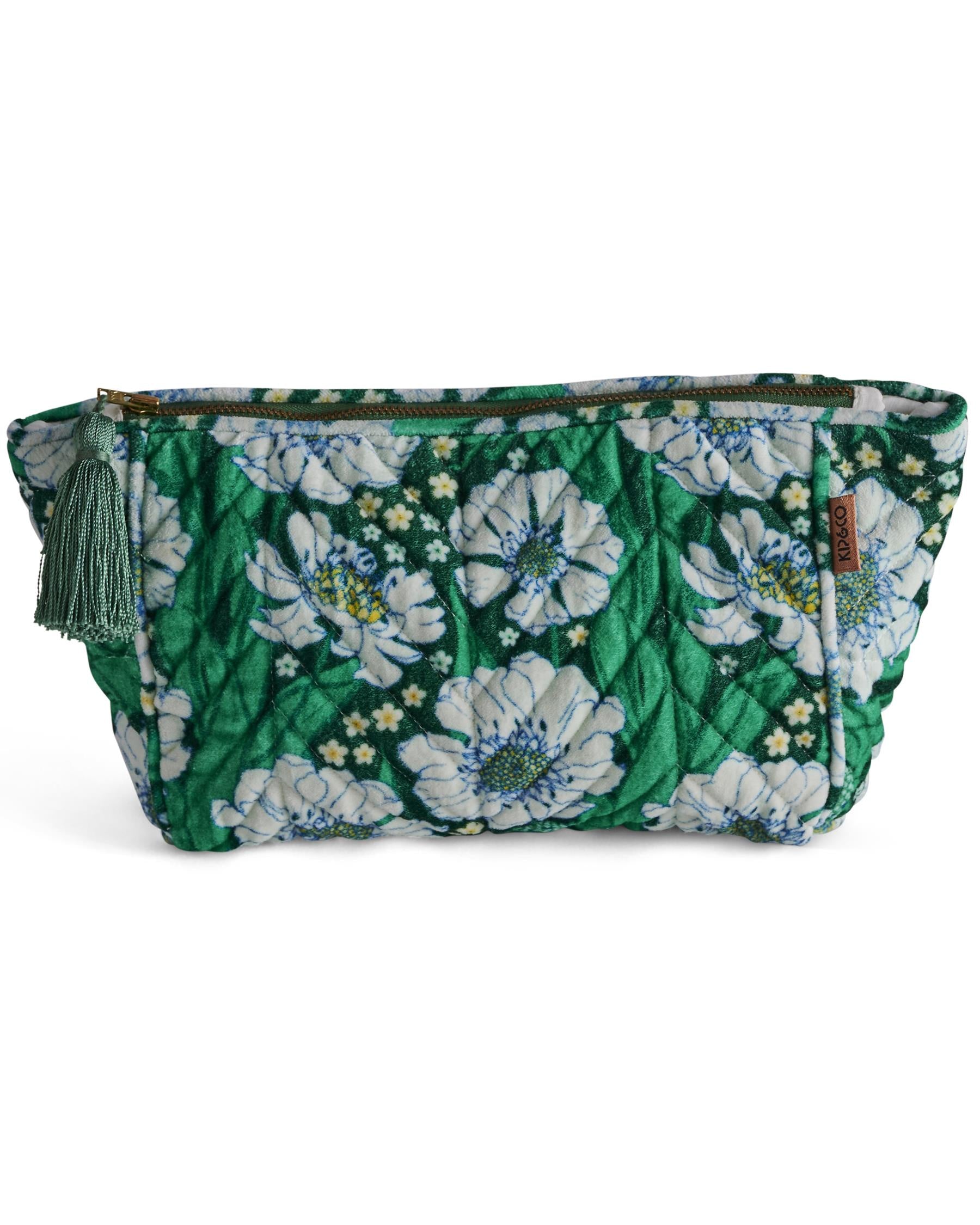 Velvet Toiletry Bag -  Tumbling Flowers Green