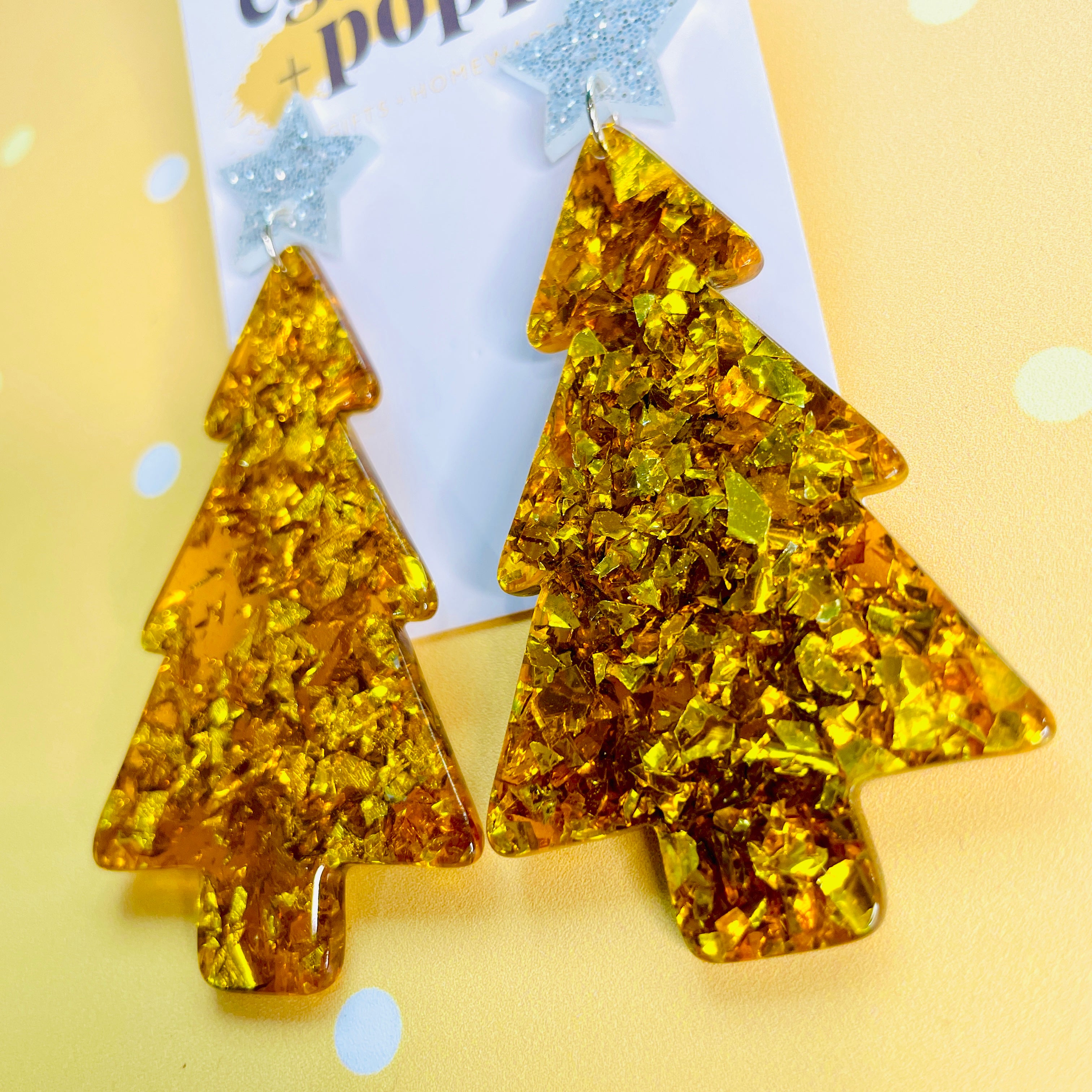 Glitter Christmas Tree Earrings - Gold