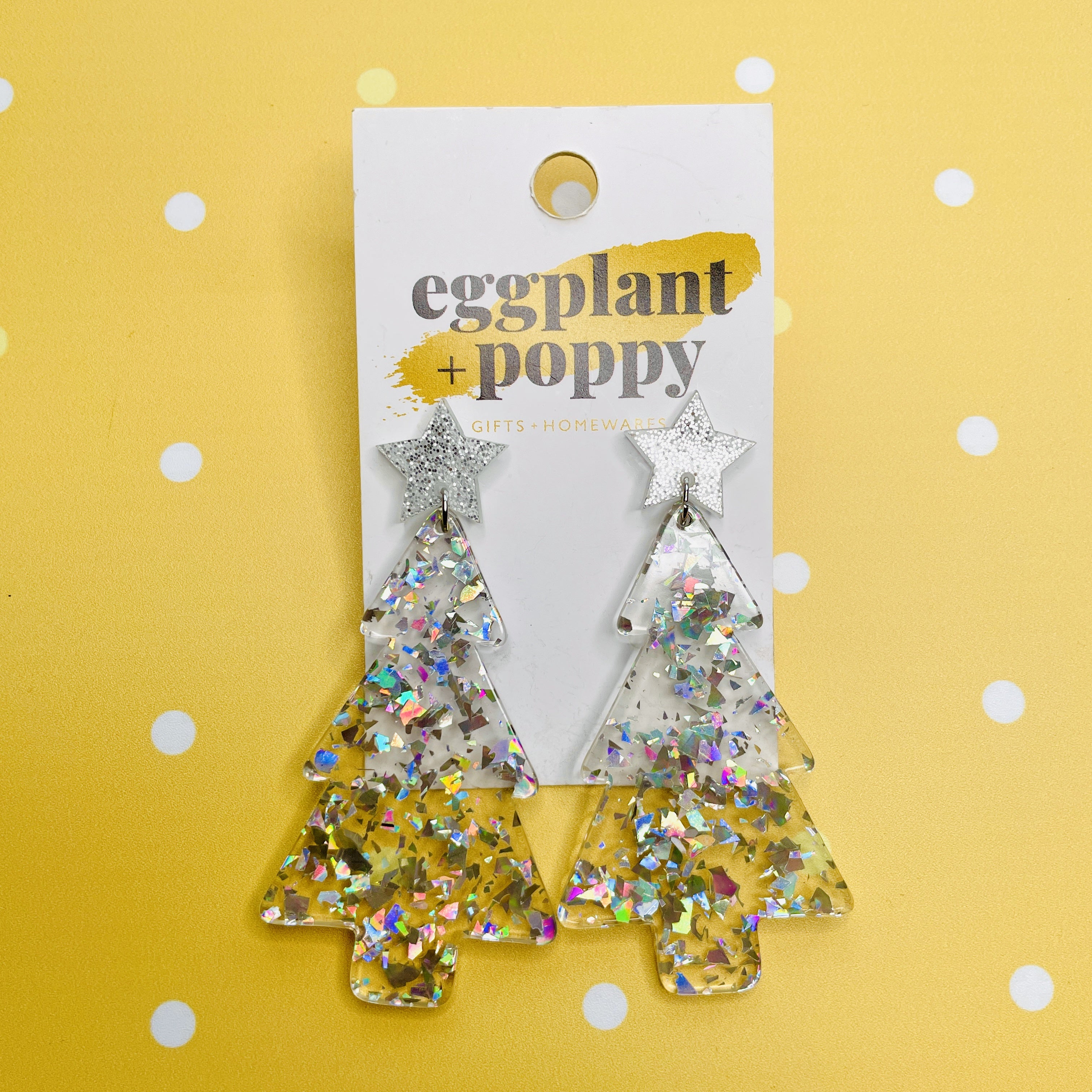 Glitter Christmas Tree Earrings - Silver